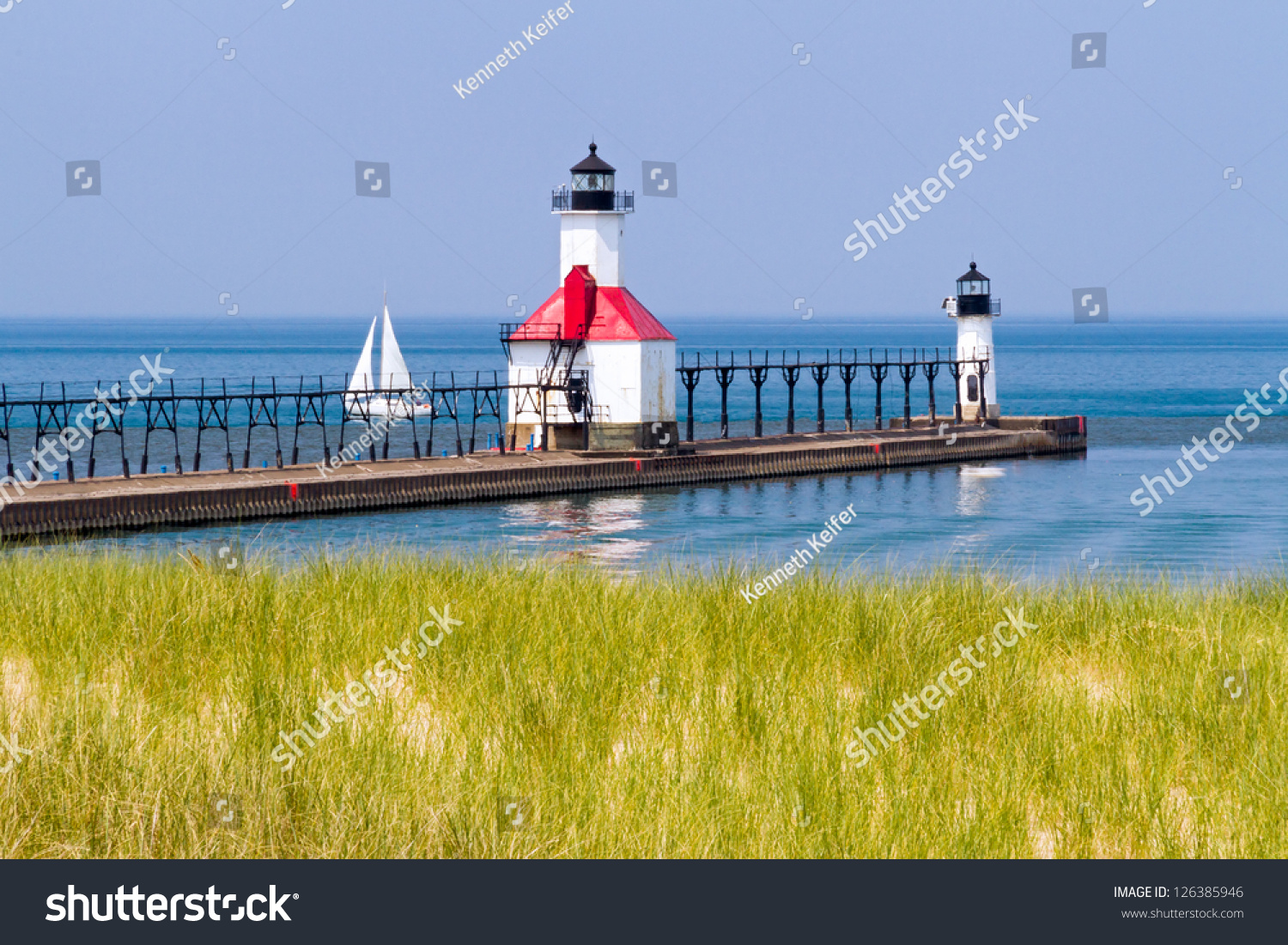 St Joseph Michigan North Pier Lighthouses Stock Photo 