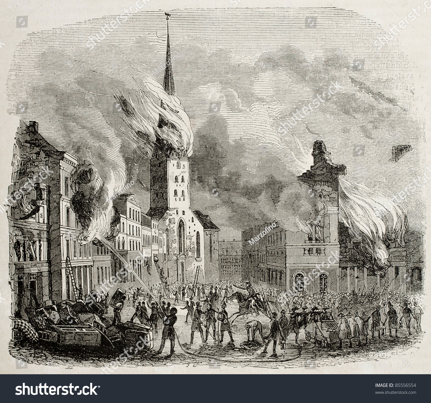 St Peter Church Fire In 1842, Hamburg. By Unidentified Author ...