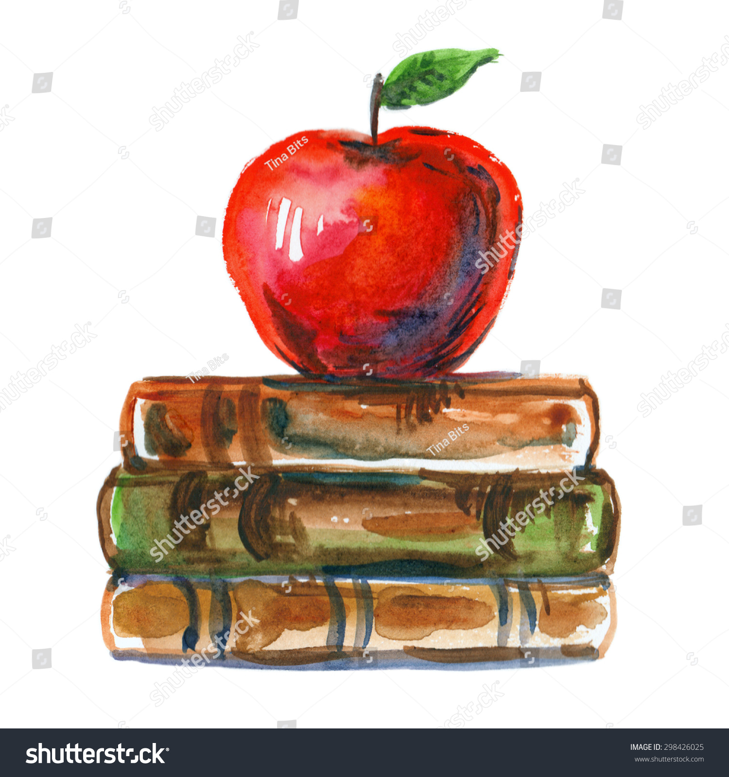 stack books red apple