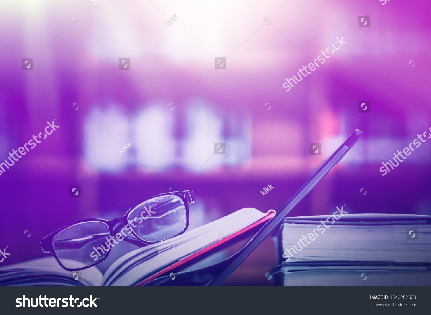 Stack Books Library Blur Bookshelf Background Stock Photo 1342202600