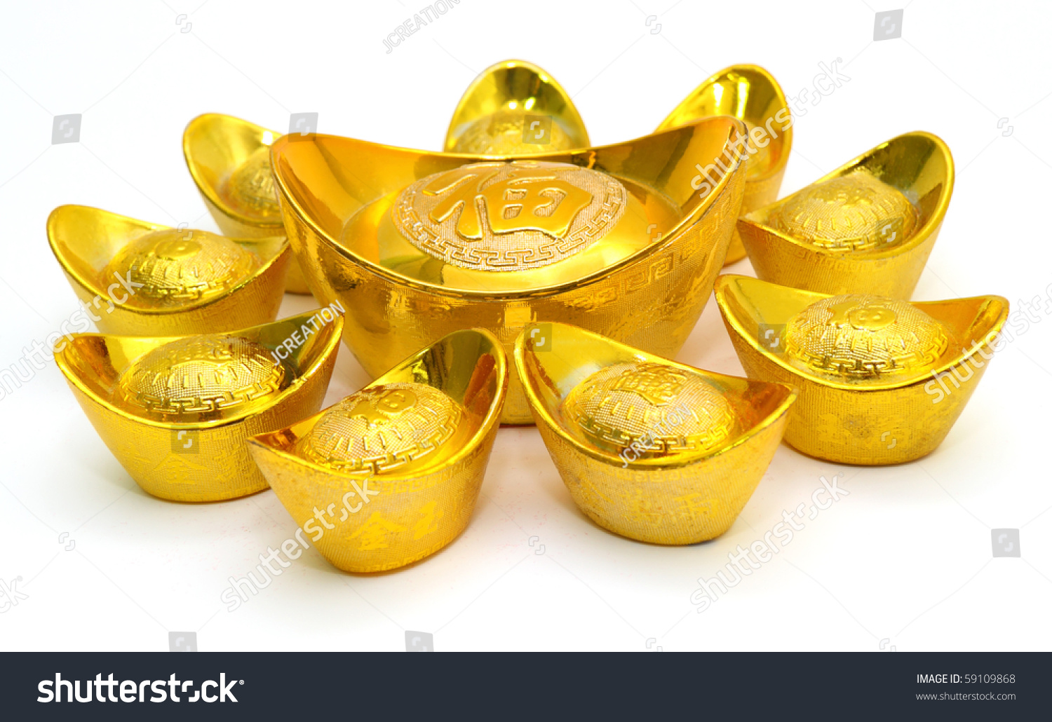 Stack Of Chinese Gold Ingots On White Background. Clipping Path ...