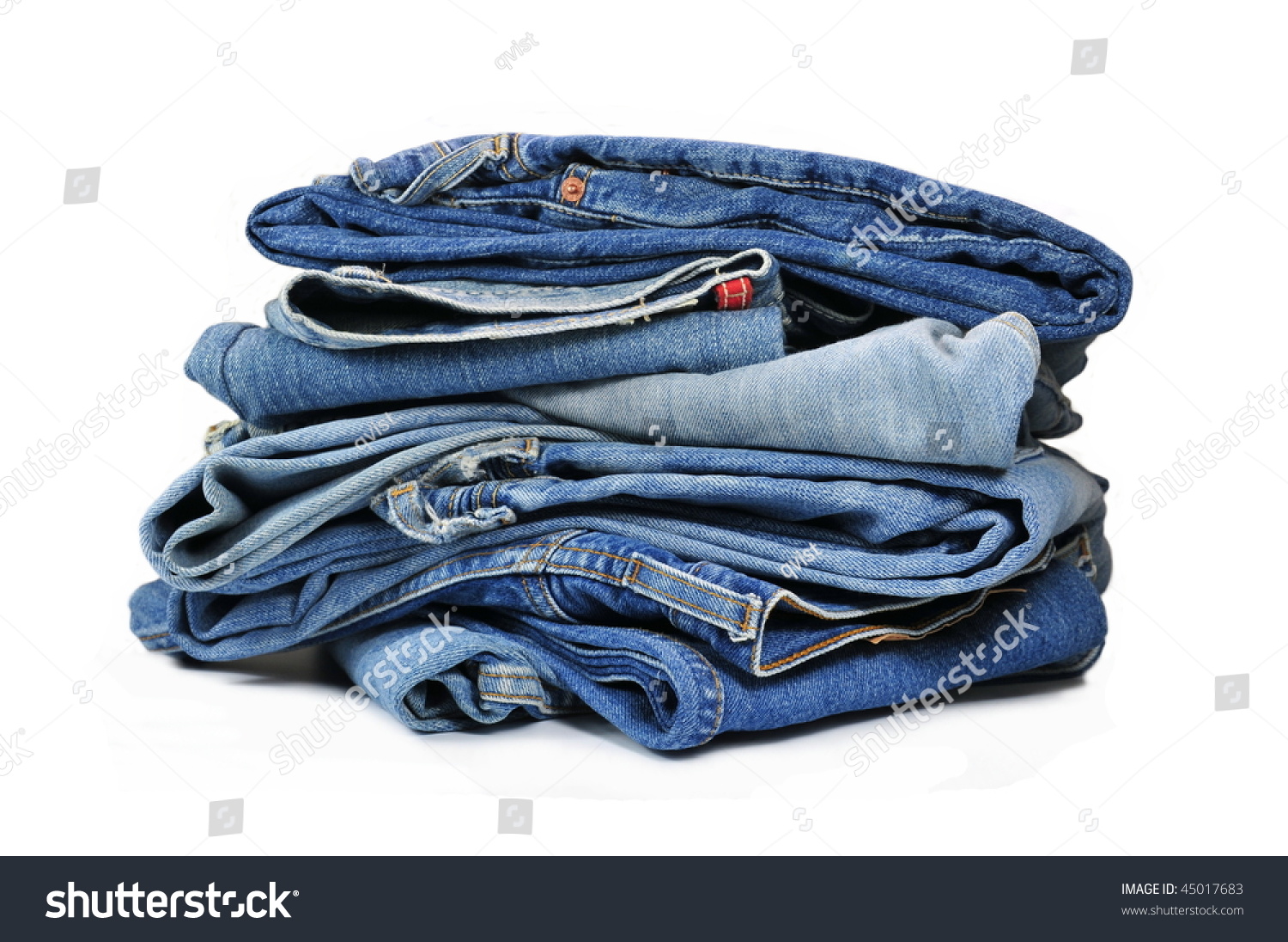 Stack Of Folded Blue Jeans Isolated On White Stock Photo 45017683 ...