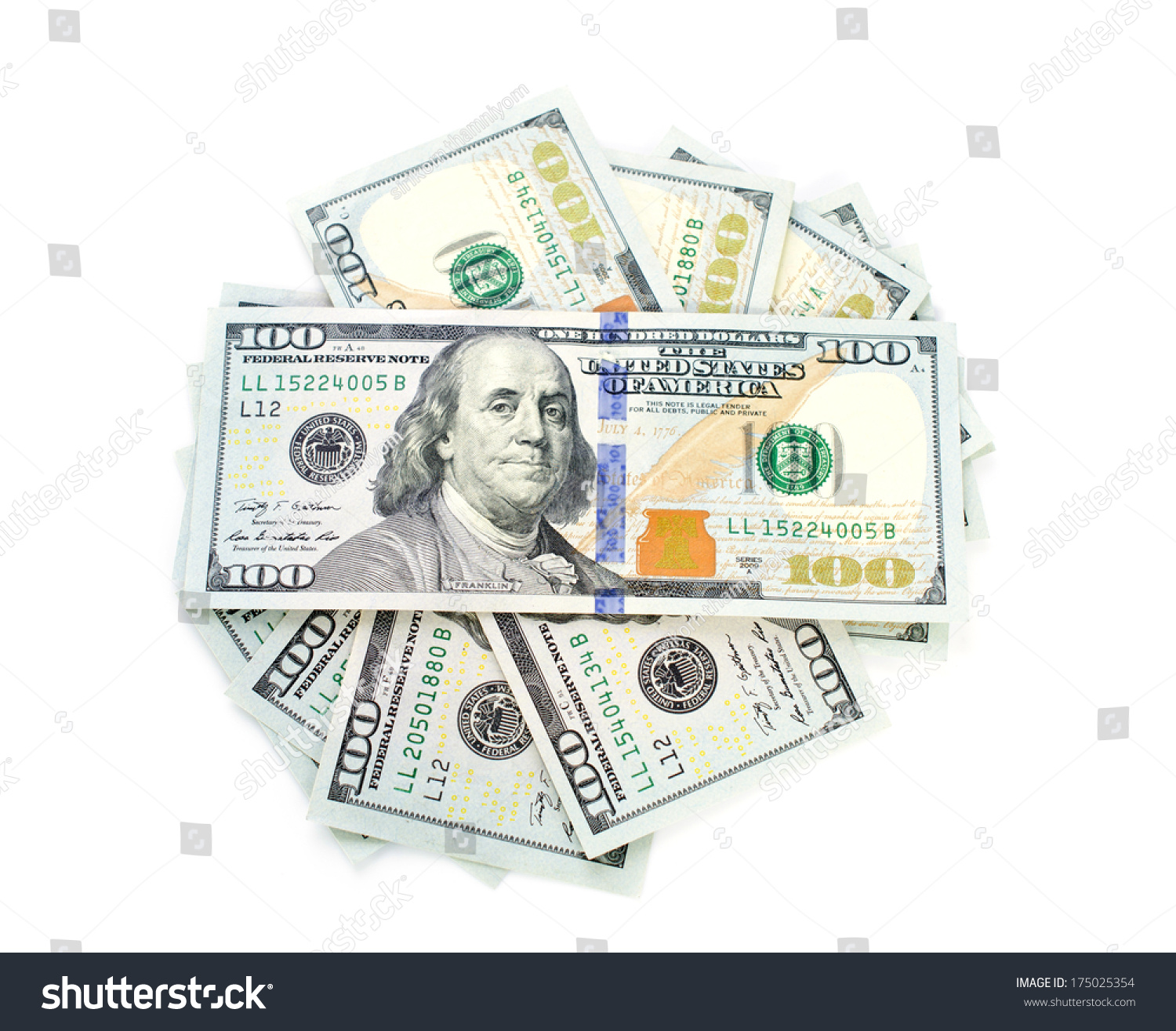 Stack Of New One Hundred Dollars Shape Circle On White Background ...