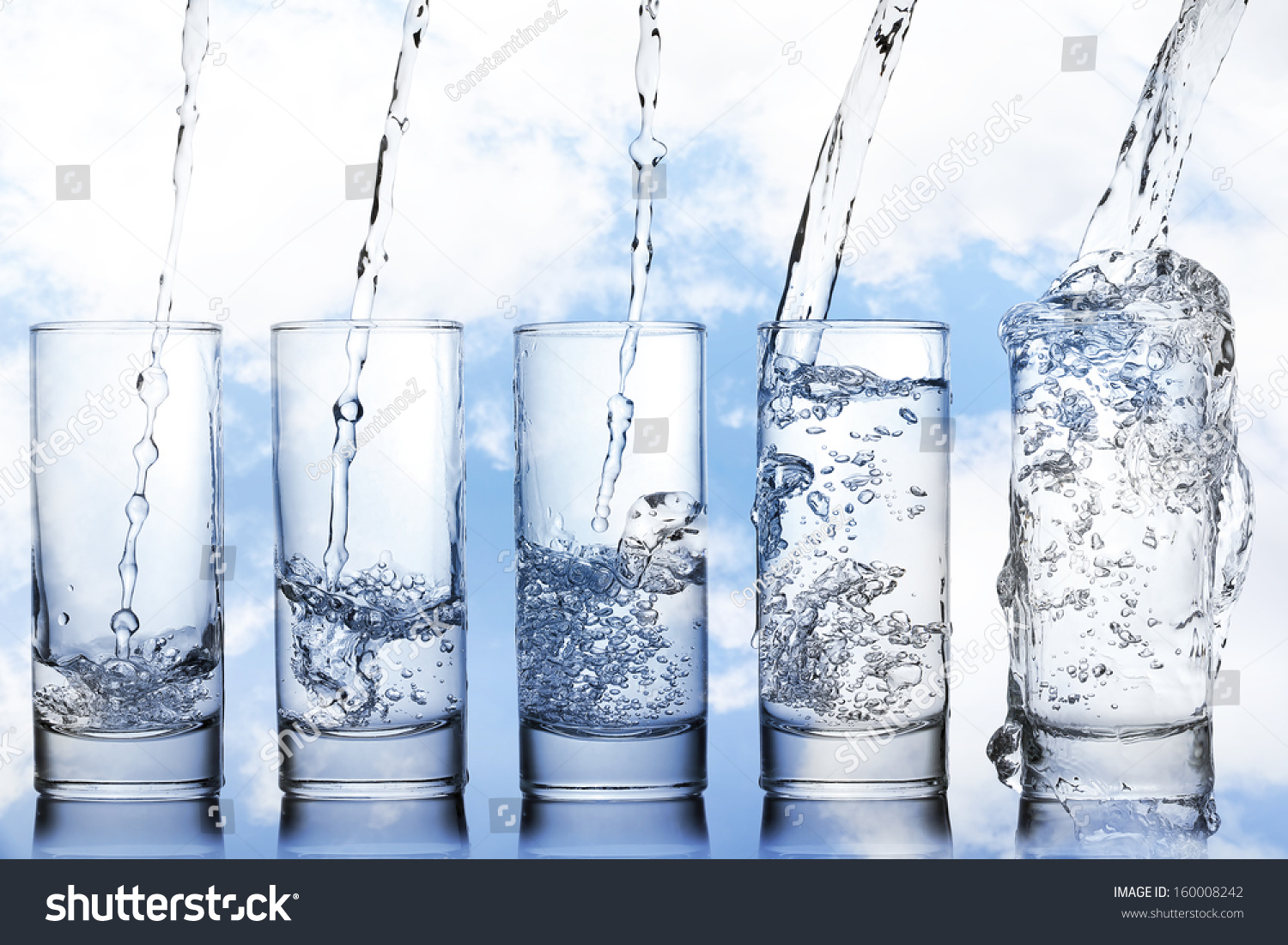 Stages Of Pouring Water Into A Glass Stock Photo 160008242 : Shutterstock