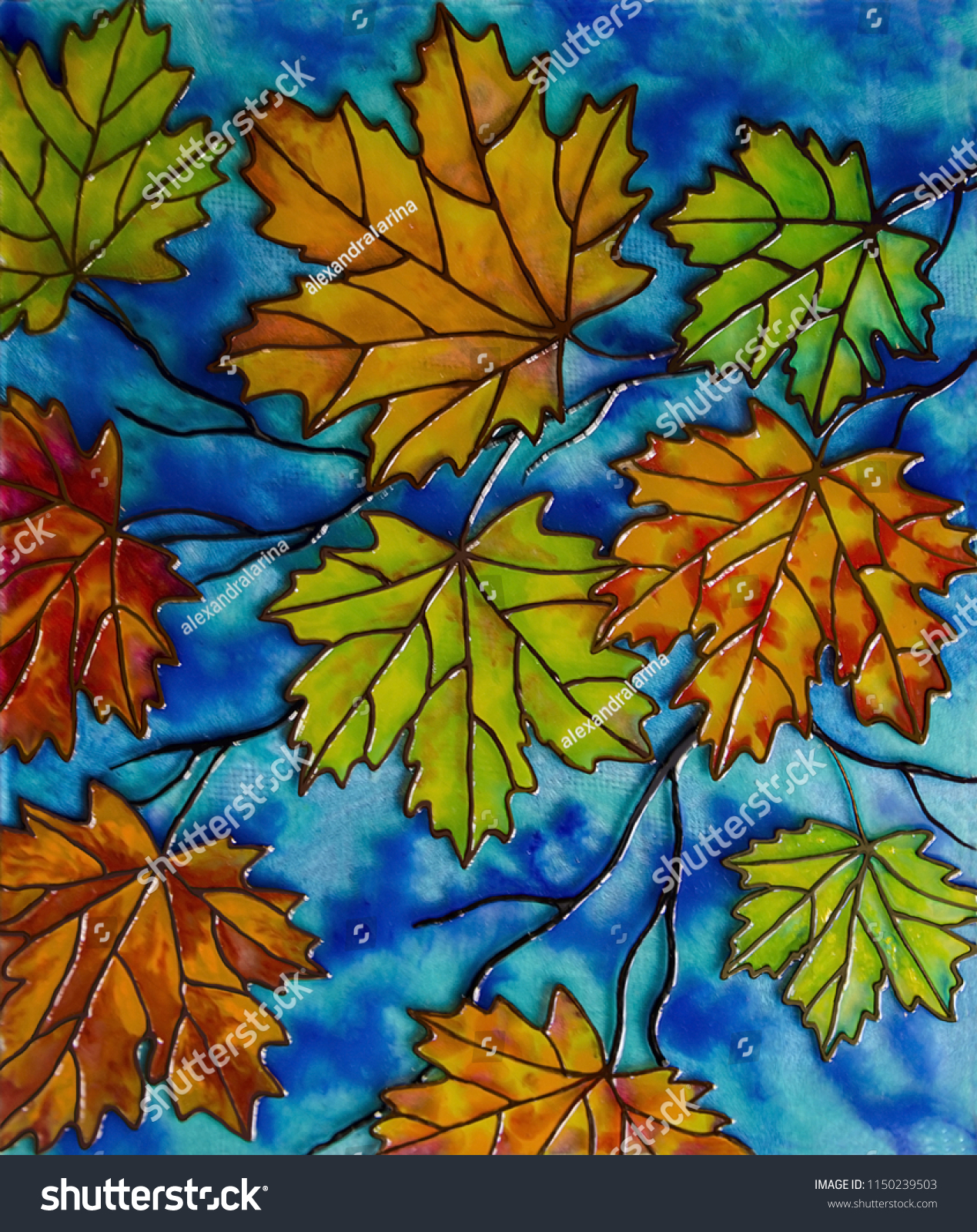 Stained Glass Maple Autumn Leaf