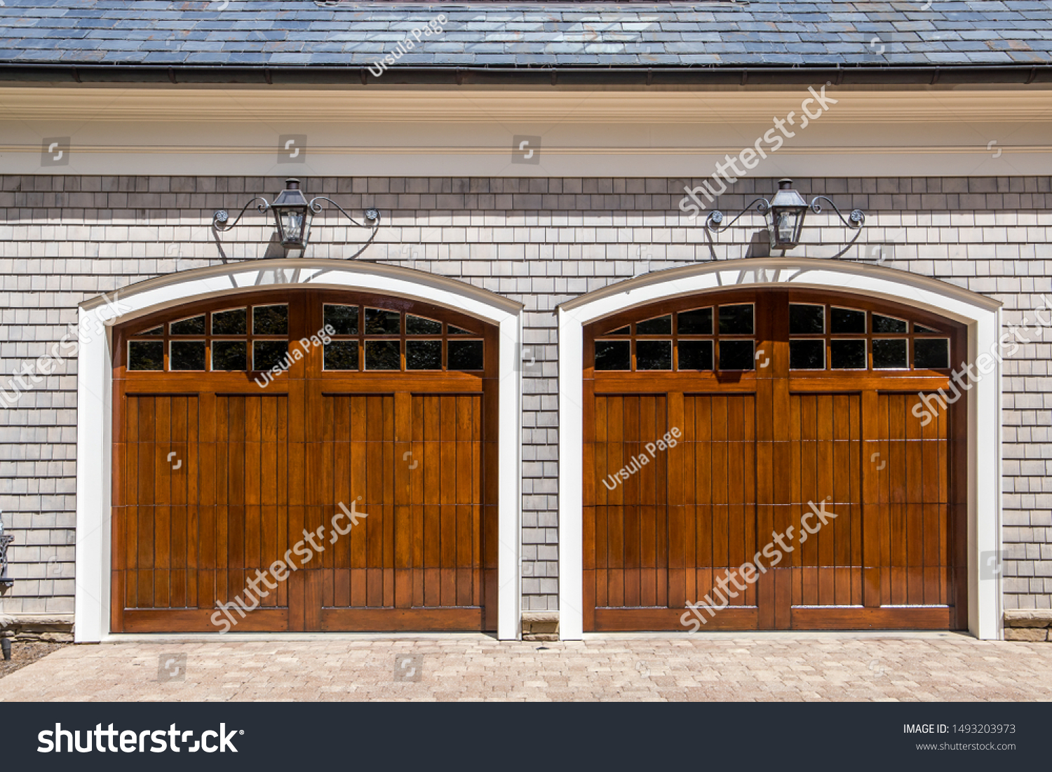 Stained Wood Custom Garage Doors Large Stock Photo Edit Now