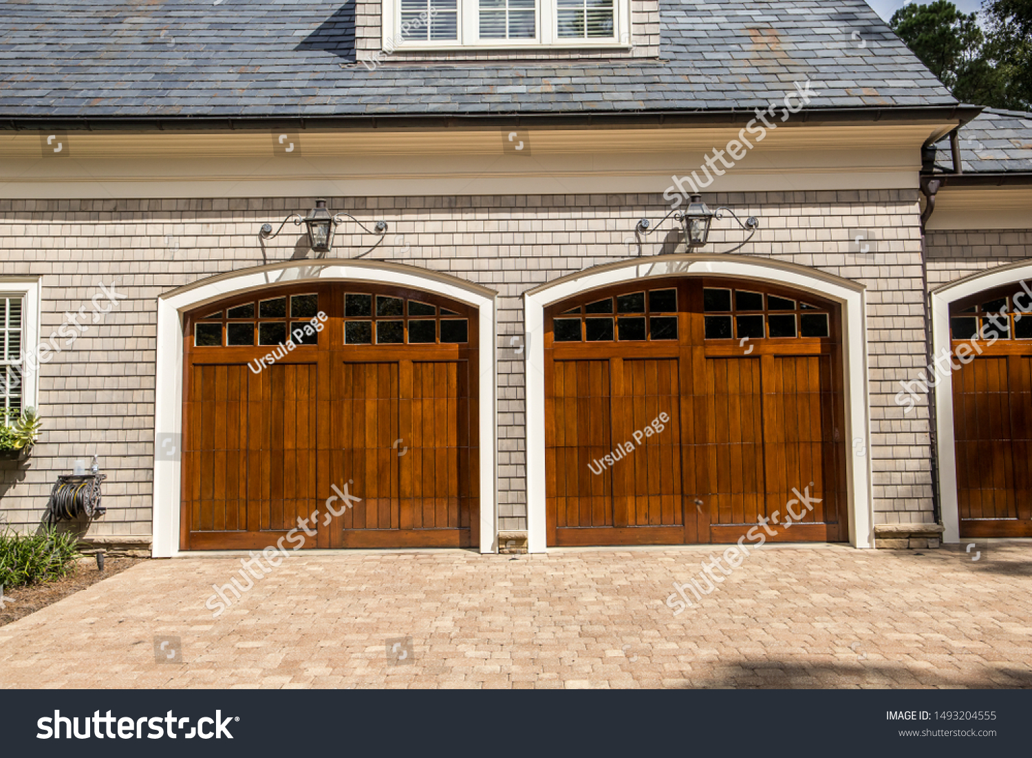 Stained Wood Custom Triple Garage Doors Stock Photo Edit Now