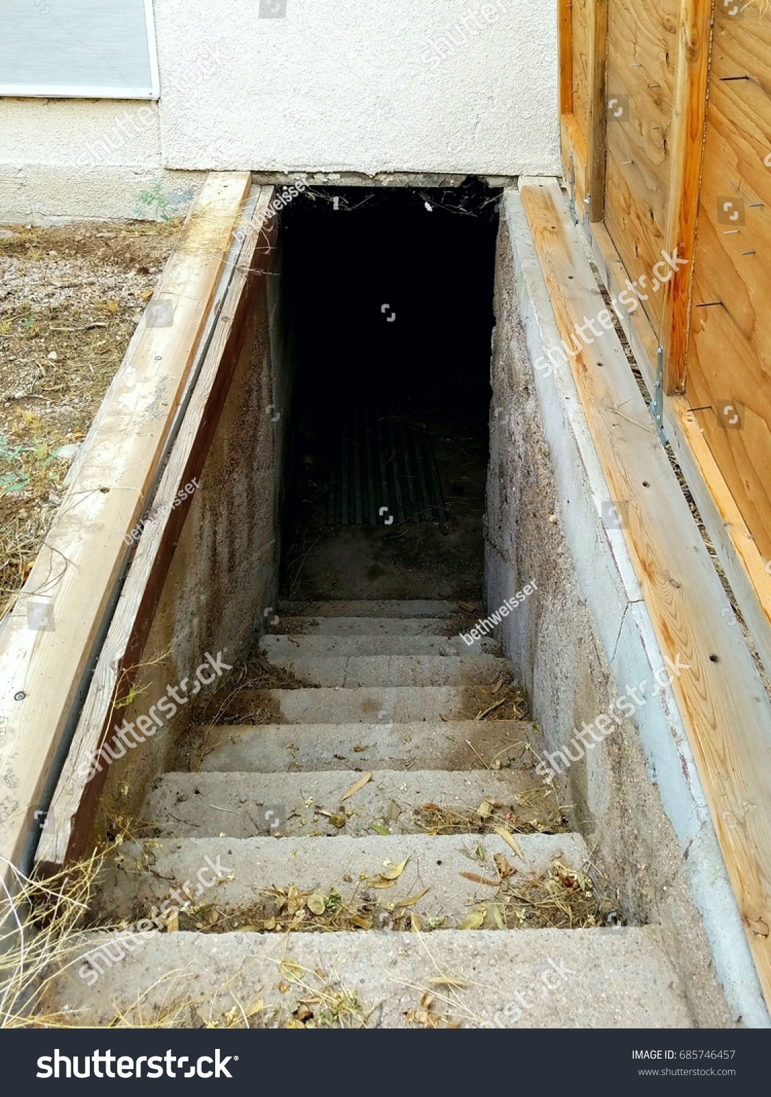Stairs Down Into Root Cellar Outside Stock Photo 685746457