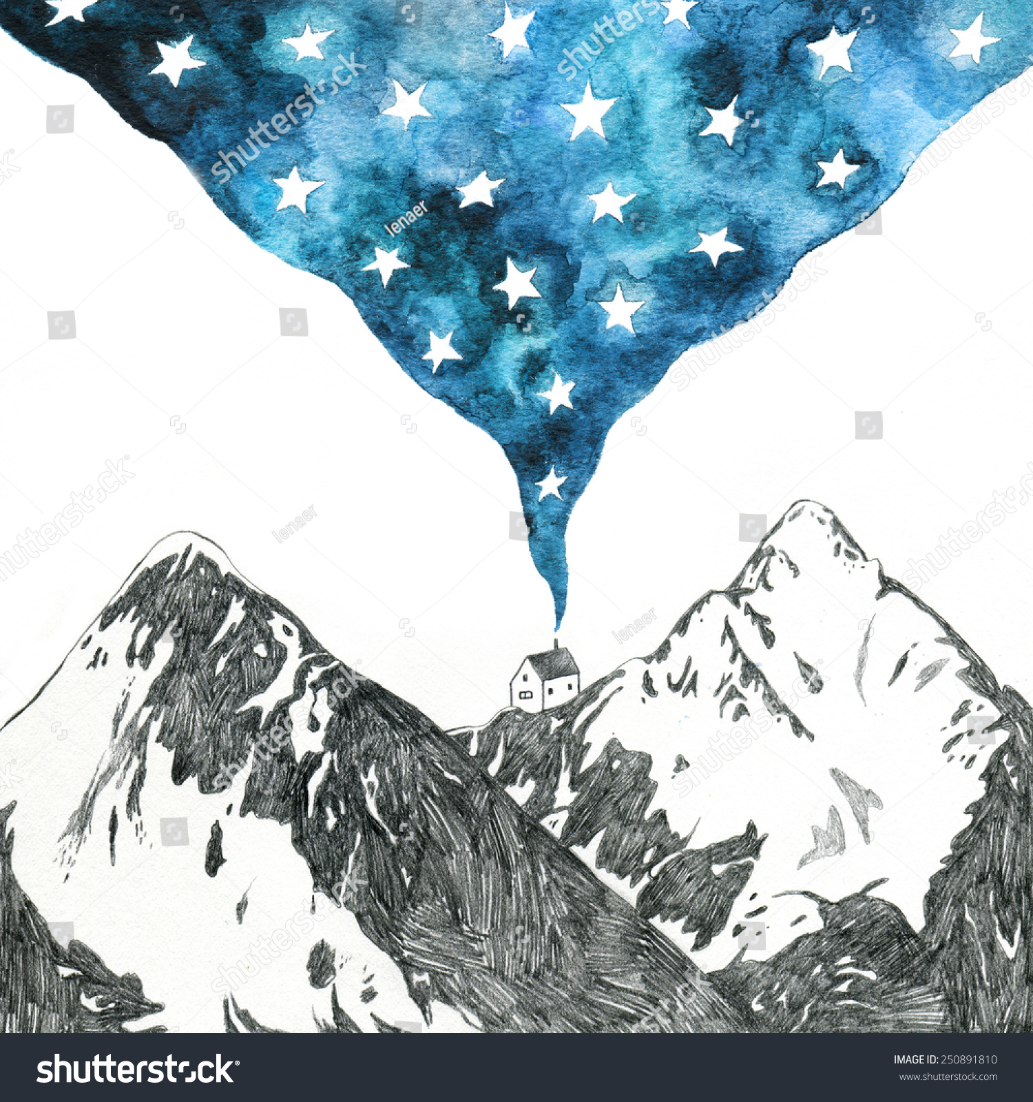 Starry Night Mountain Landscape Pencil Watercolor Stock Illustration 250891810 Begin with a simple sky and mountain range, then add trees and a beach. https www shutterstock com image illustration starry night mountain landscape pencil watercolor 250891810