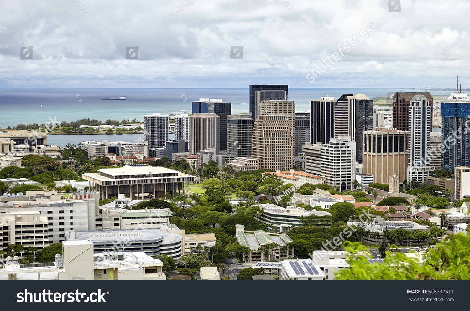 State Capitol Honolulu Skyline Downtown Hawaii Stock Photo 598737611 ...