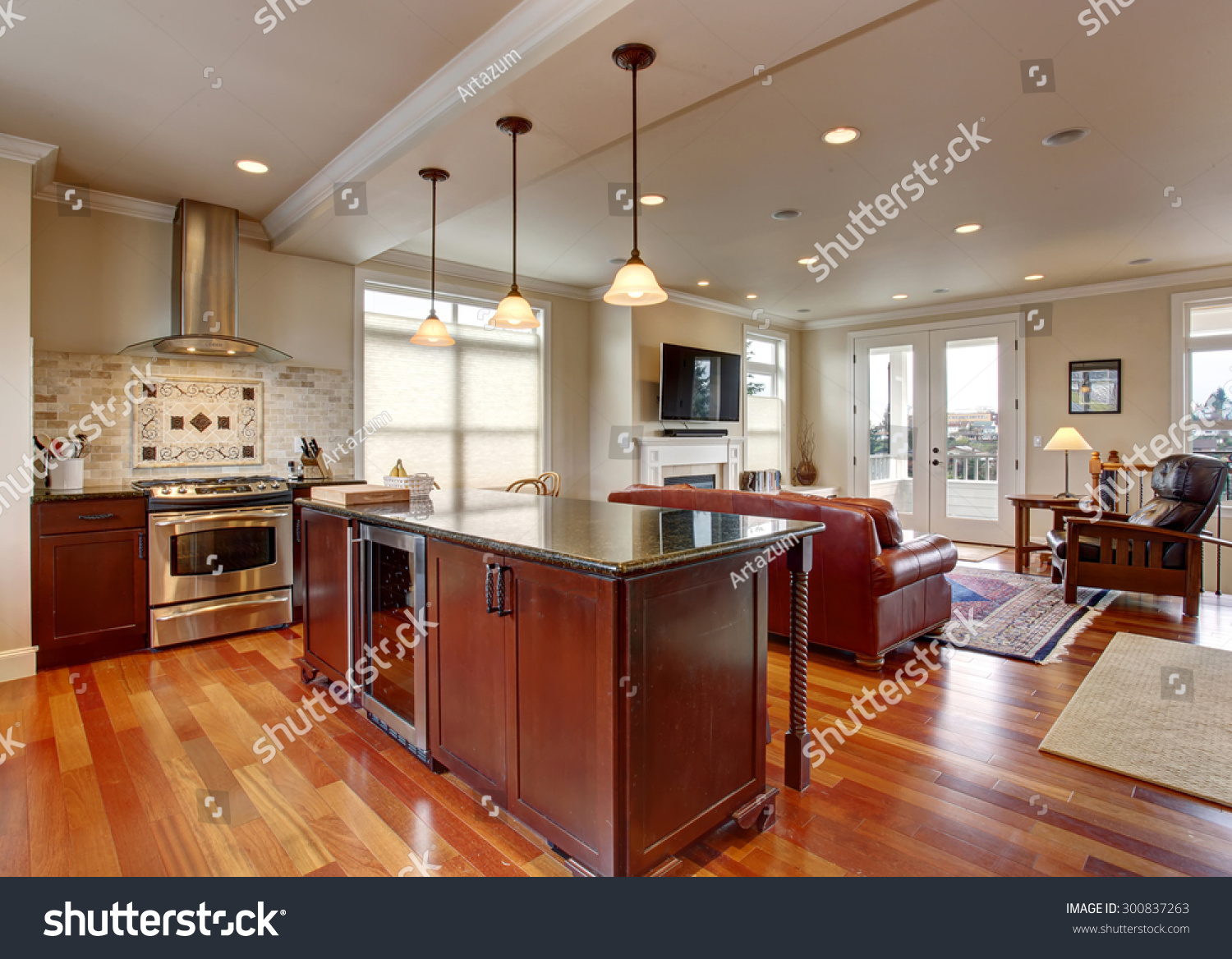 State Art Kitchen Deep Stained Cabinets Stock Photo Edit Now