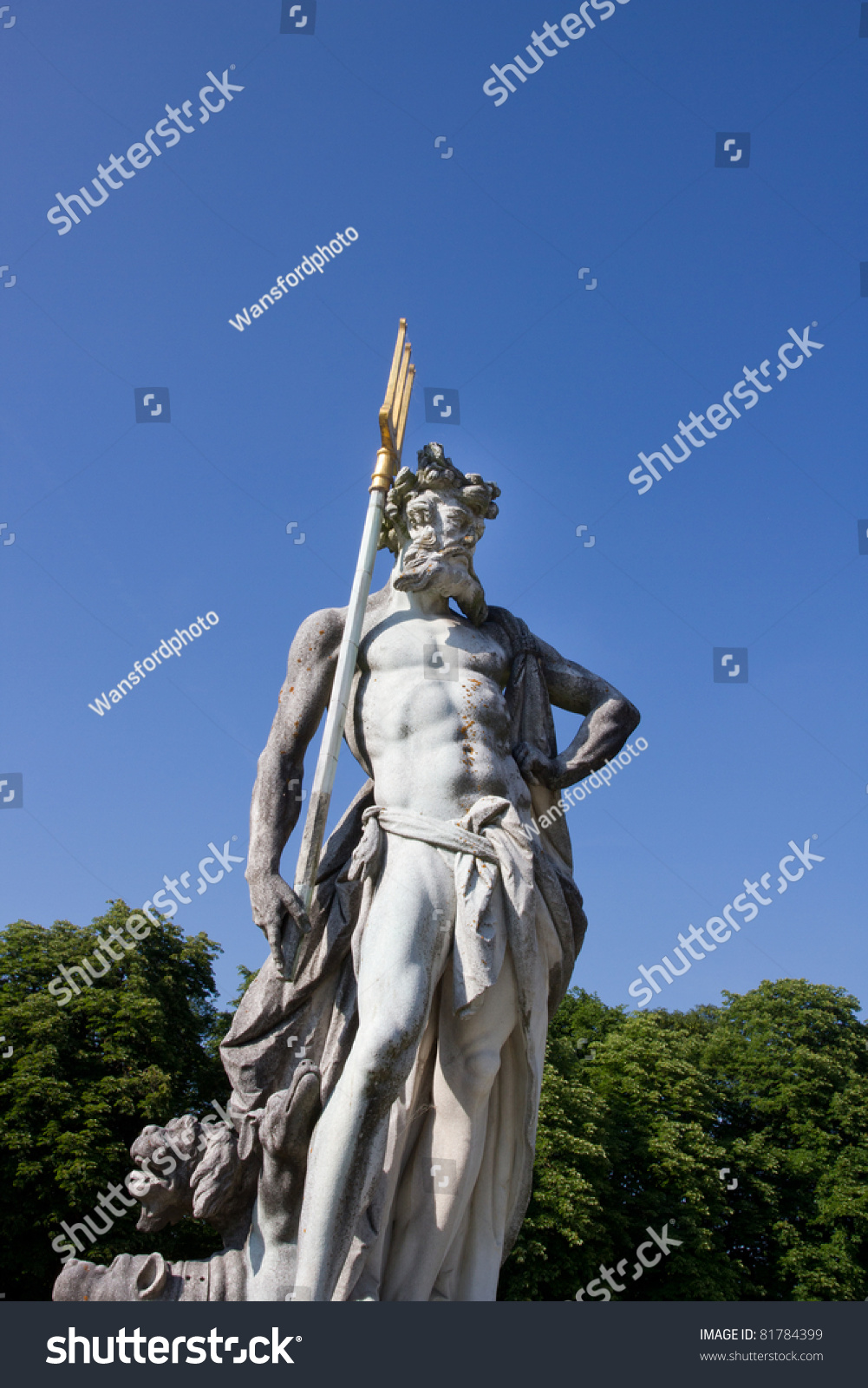 Statue Neptune ,Munich, Nymphenburg Palace On Sunny Day. Germany Stock ...