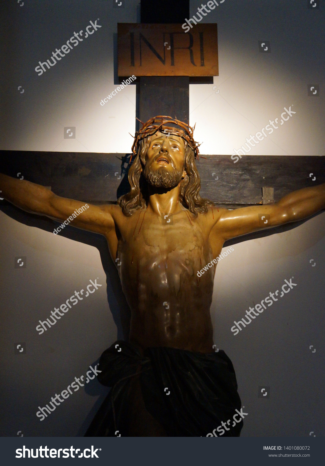 Statue Jesus On Cross Woth Spotlight Stock Photo 1401080072 