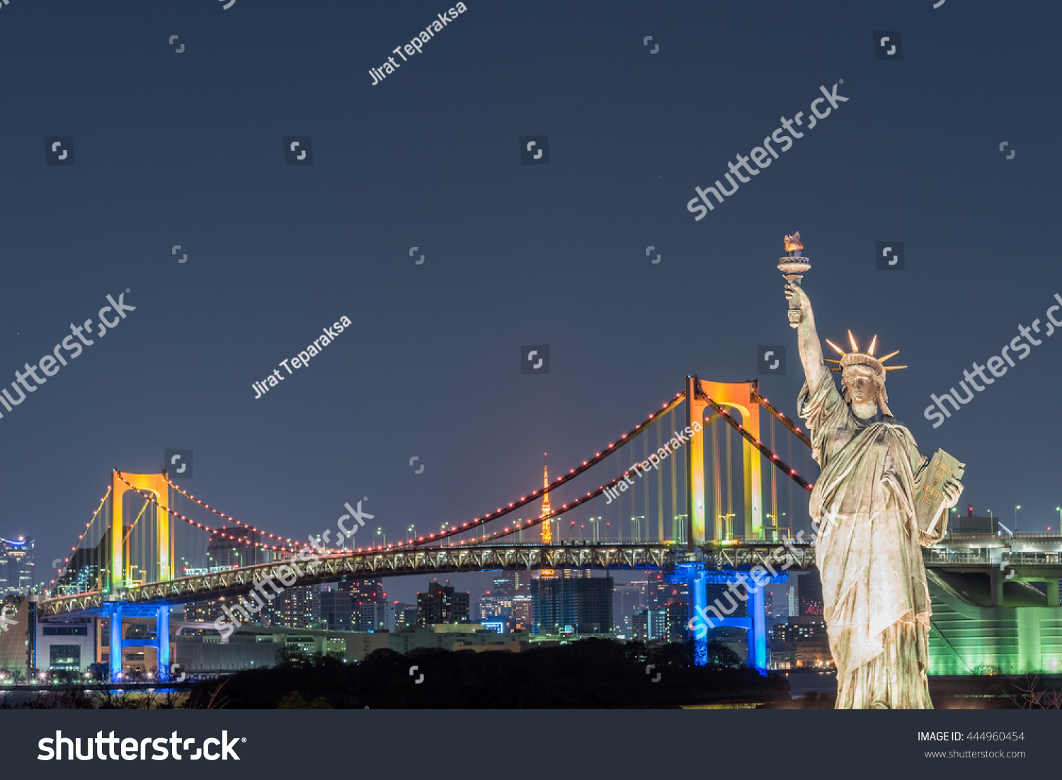 Statue Liberty Rainbow Bridge Tokyo Tower Stock Photo Edit Now