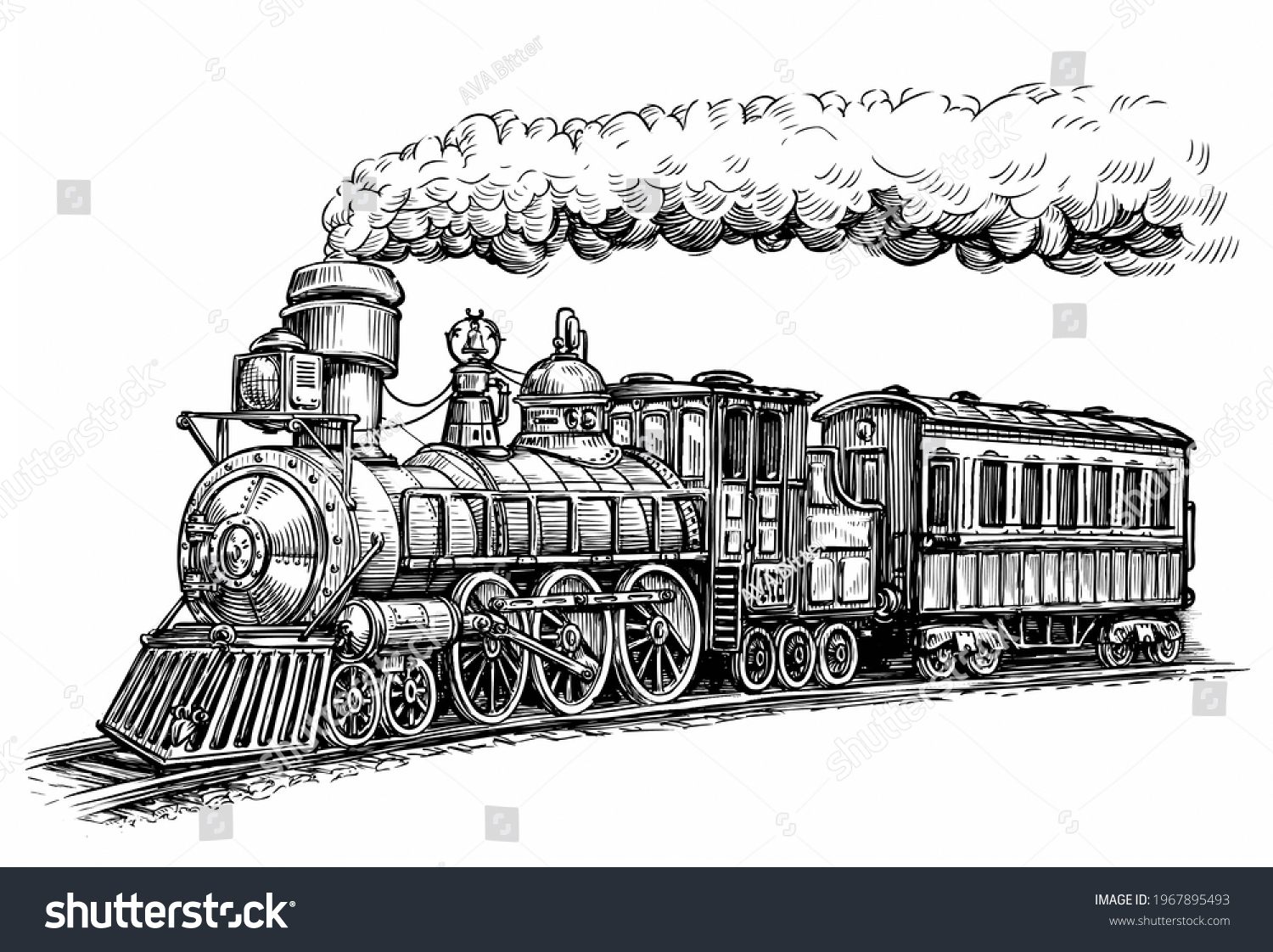 Steam Locomotive Transport Sketch Hand Drawn Stock Illustration 1967895493