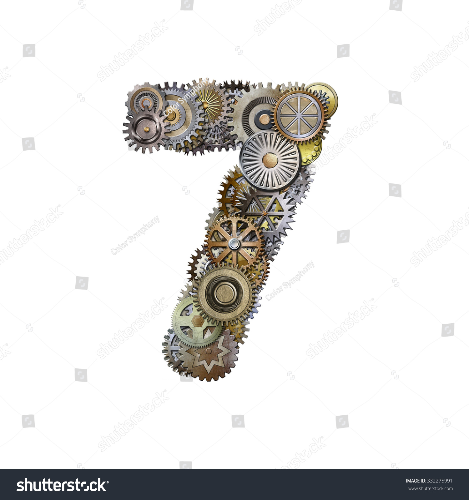 Steampunk Metallic Gears Font, Number 7 Stock Photo 332275991 ...