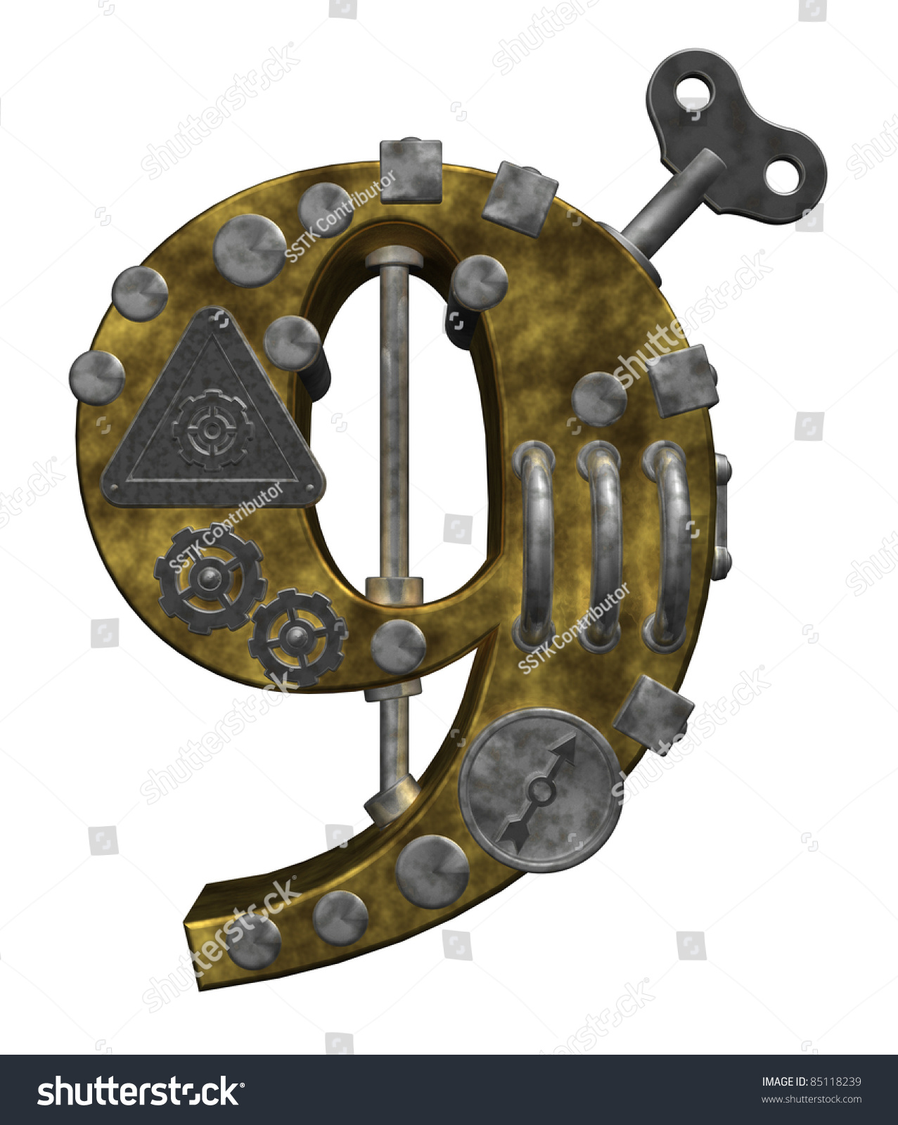 Steampunk Number Nine On White Background - 3d Illustration - 85118239 ...