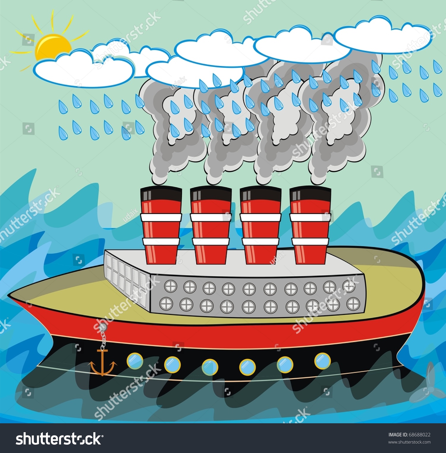 Steamship Traveling Stormy Weather Ocean Rough Stock Illustration