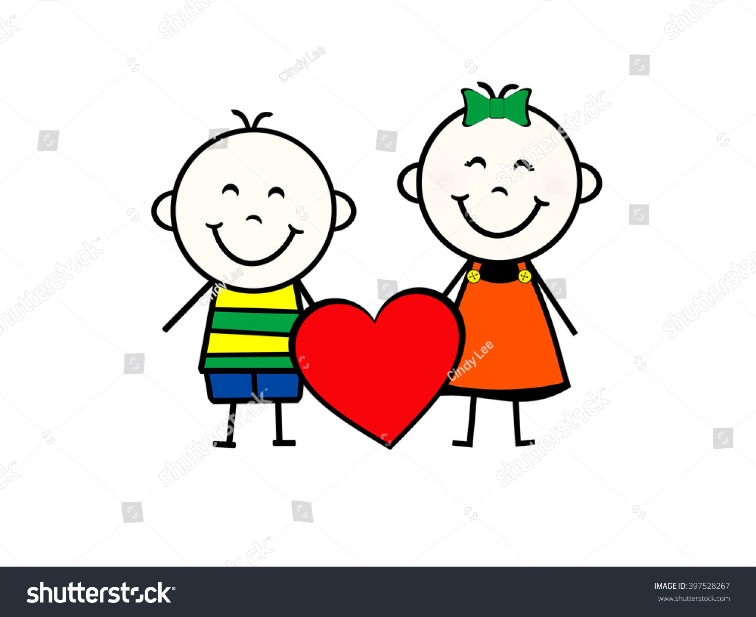 Stick Figure Boy Girl Heart Stock Illustration 397528267