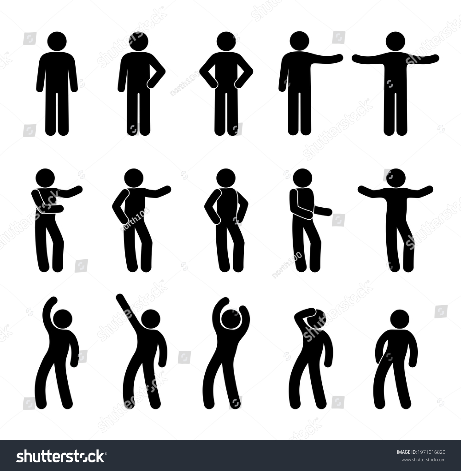 Stick Man Pictogram Set Poses Gestures Stock Illustration 1971016820 ...