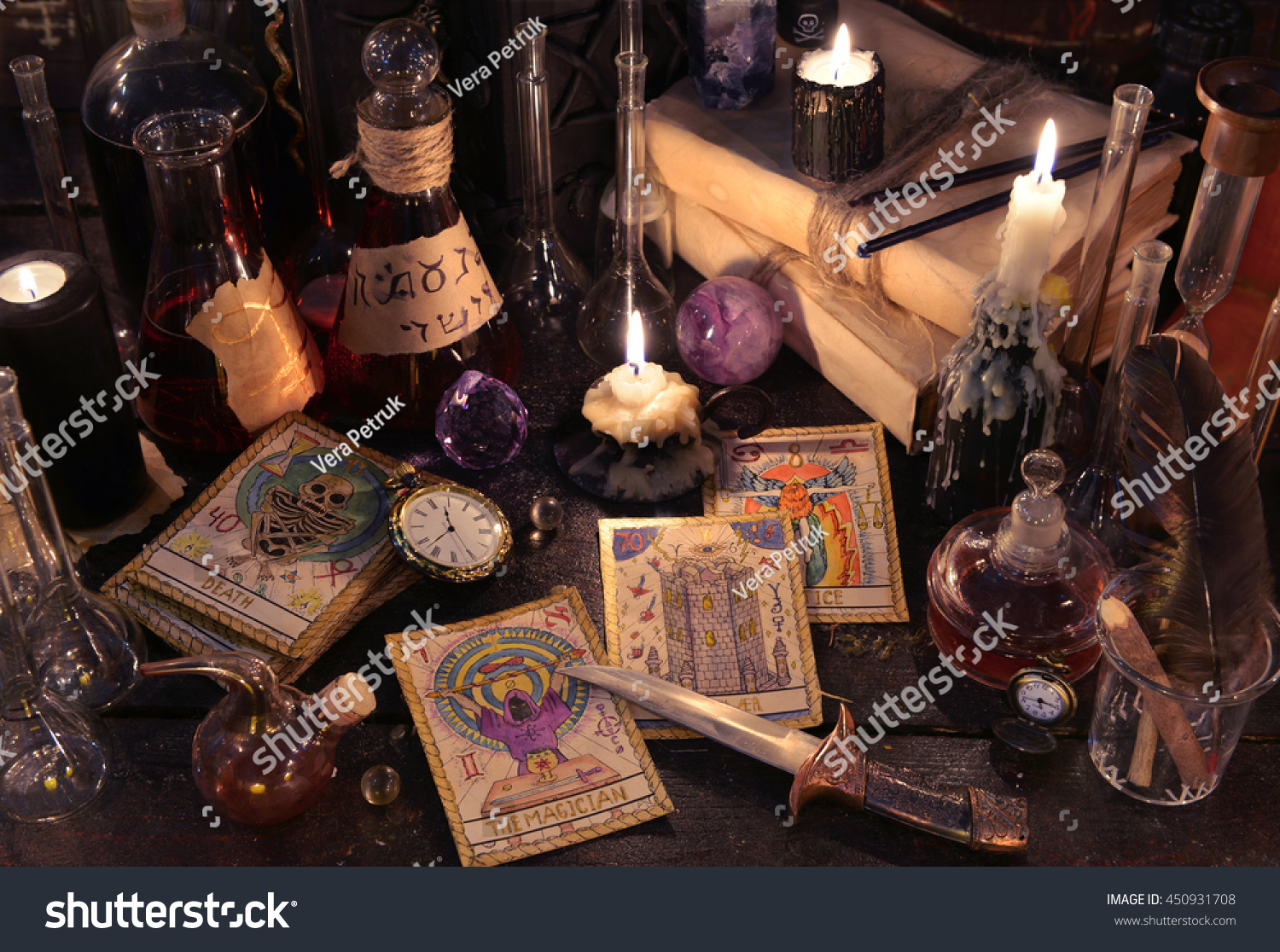 Still Life Tarot Cards Knife Books Stock Photo Edit Now 450931708