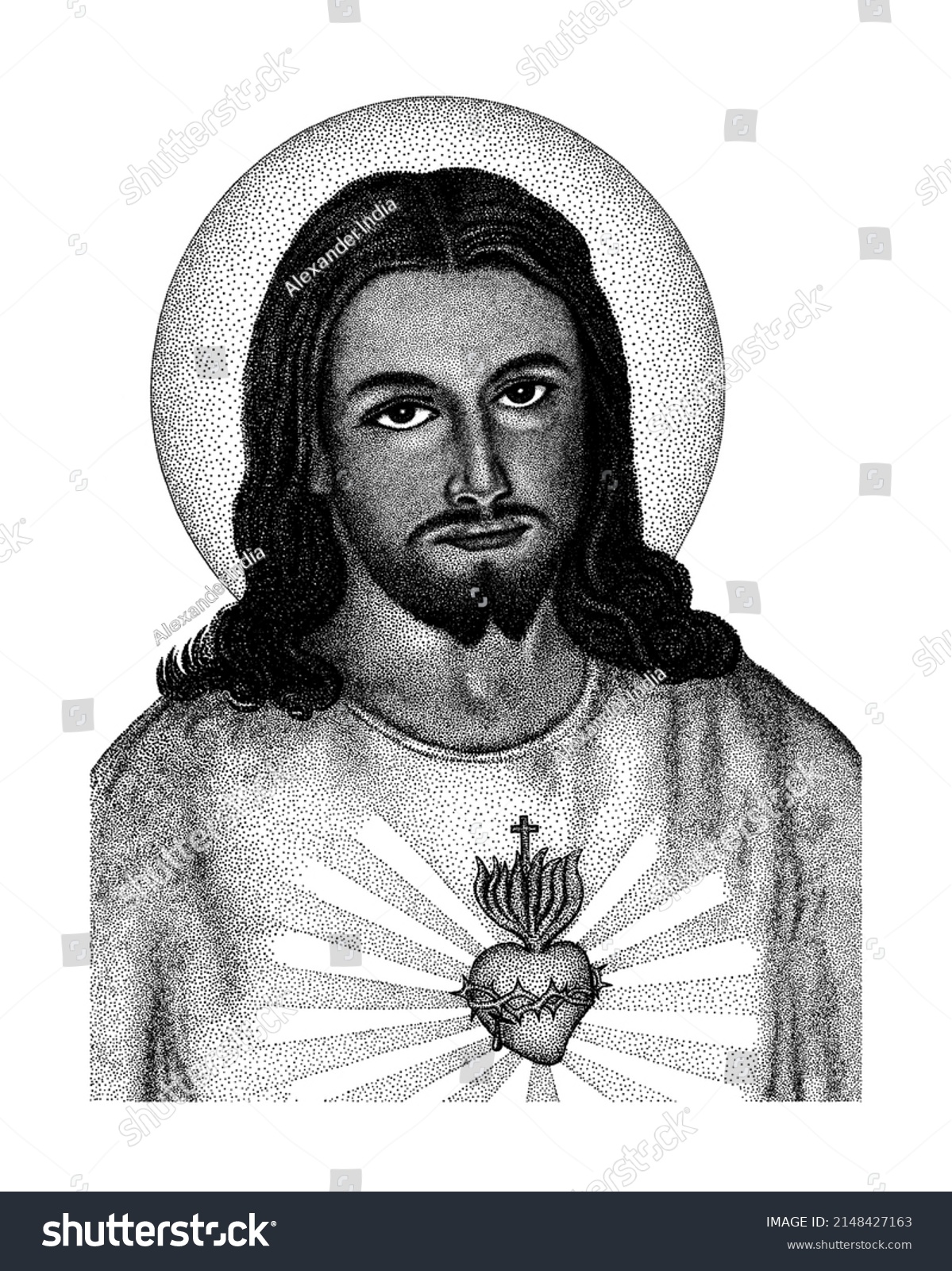 Stipple Drawing Sacred Heart Jesus Black Stock Illustration 2148427163 ...