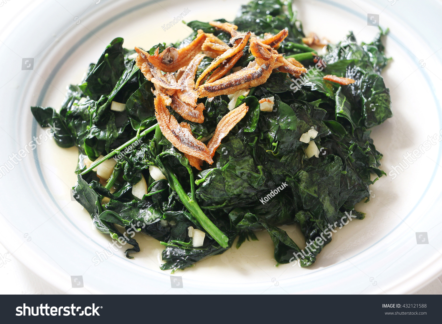 Stir Fry Sayur Manis Garlic Anchovice Stock Photo Edit Now 432121588