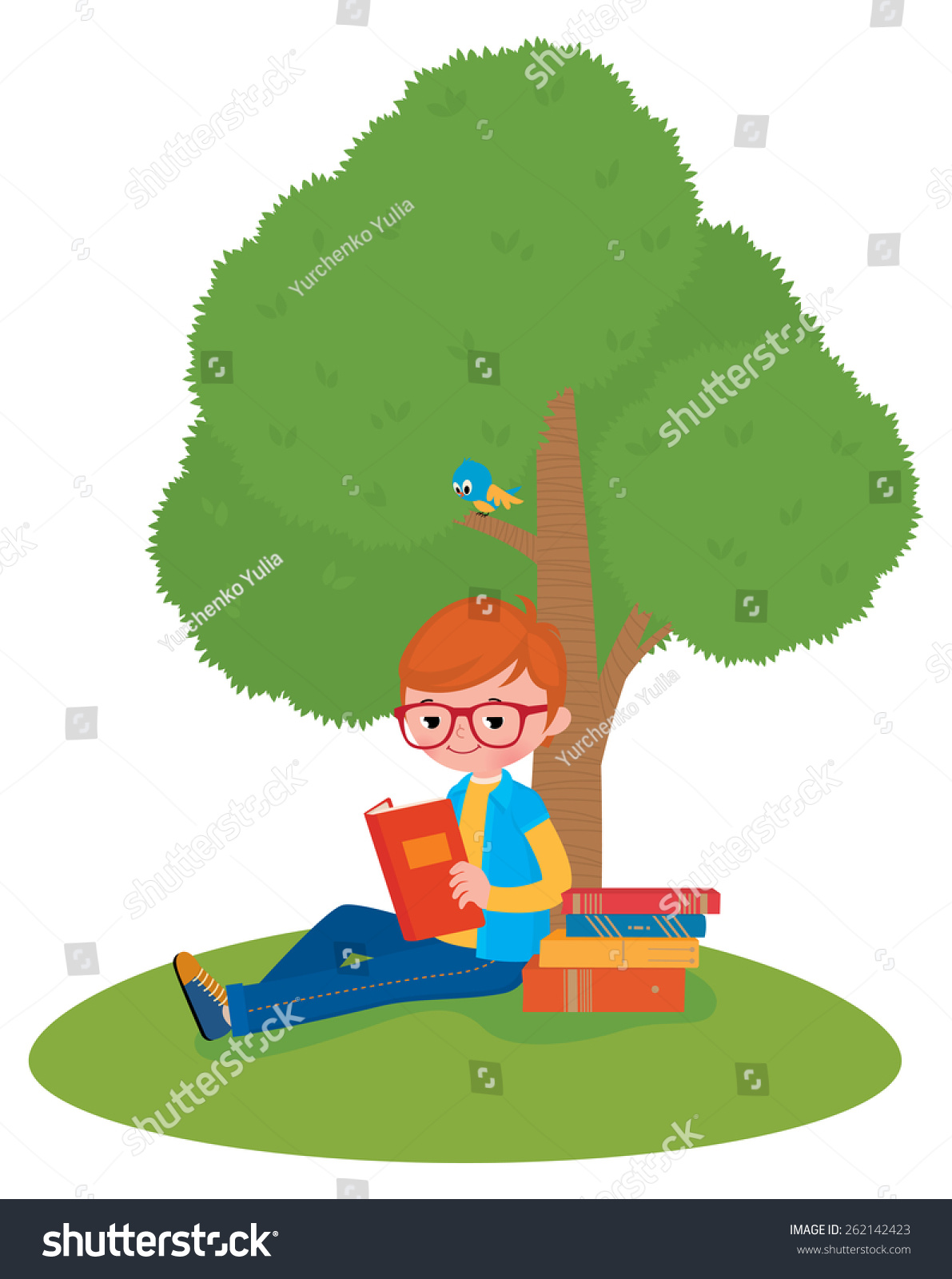 Stock Illustration Of A Boy Reading A Book Sitting Under A Tree/Boy ...