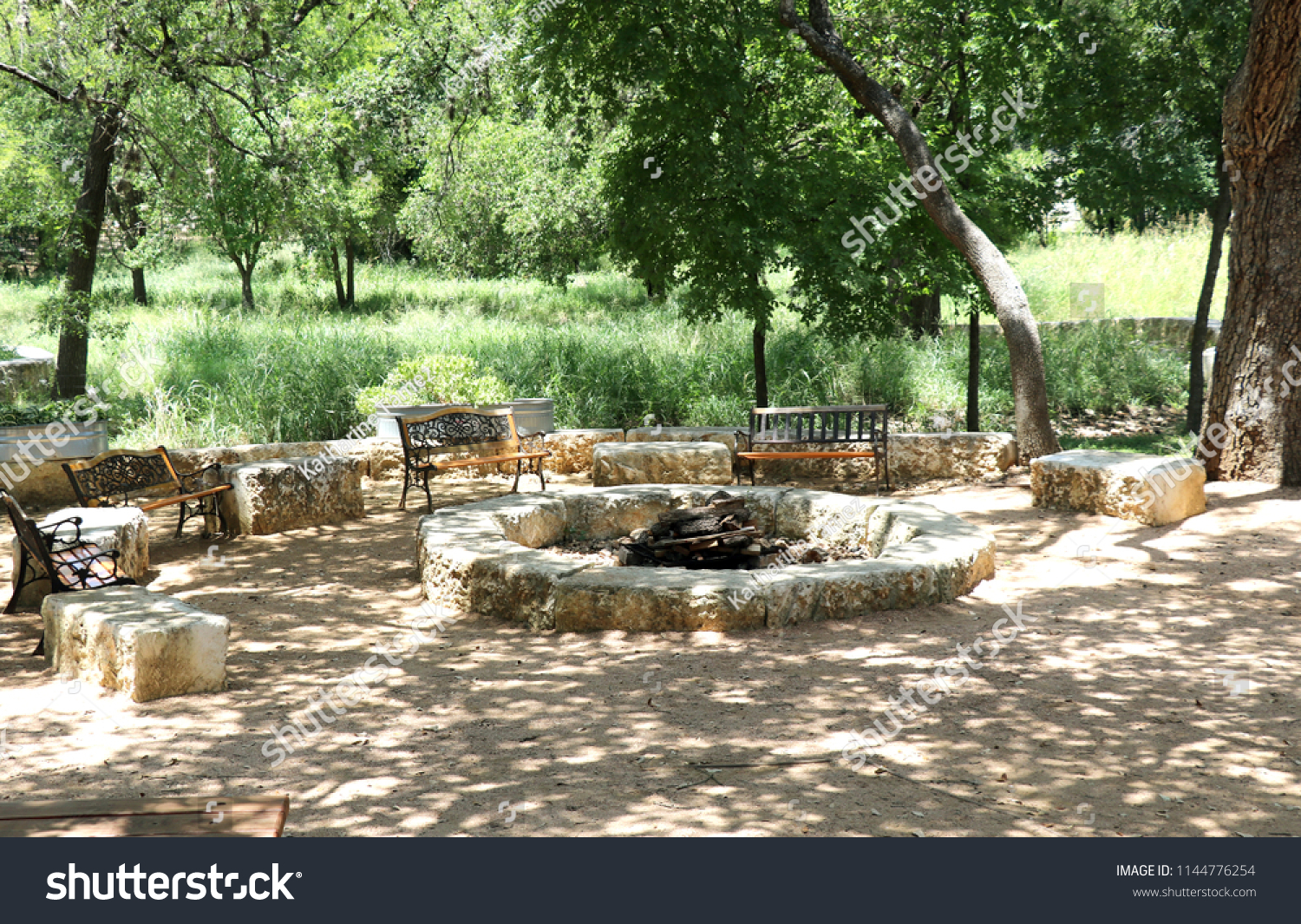 Stone Fire Pit Awaits Campers Under Stock Photo Edit Now 1144776254