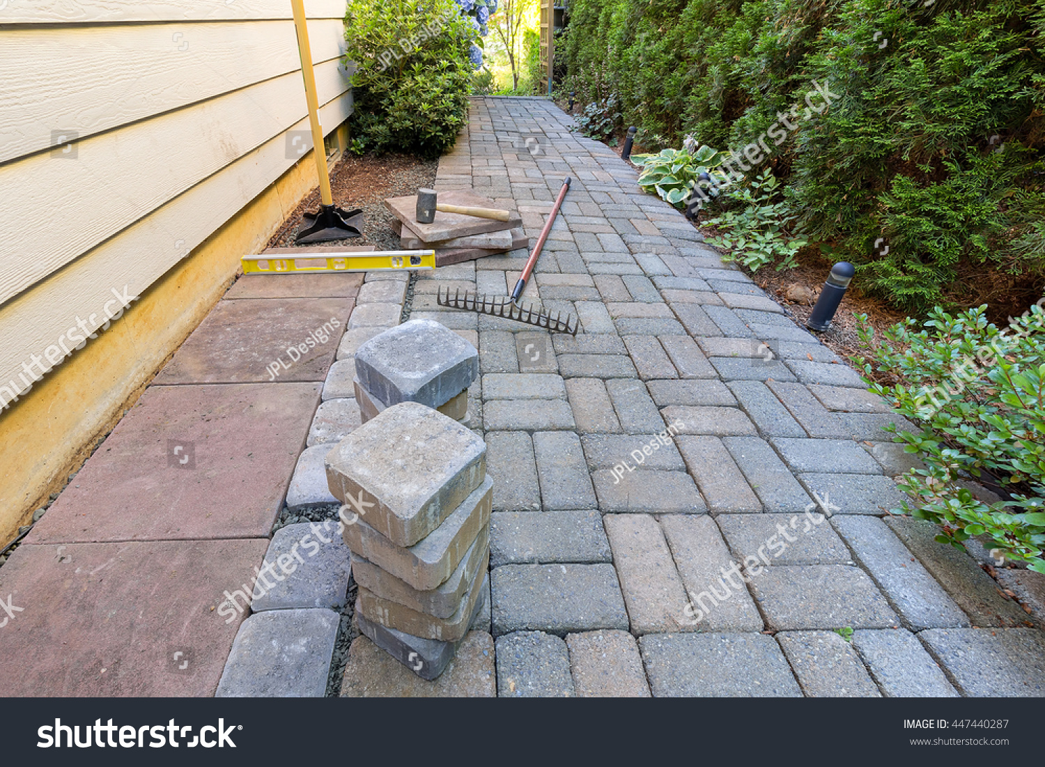 Stone Pavers Tiles Side Yard Patio Stock Photo Edit Now 447440287