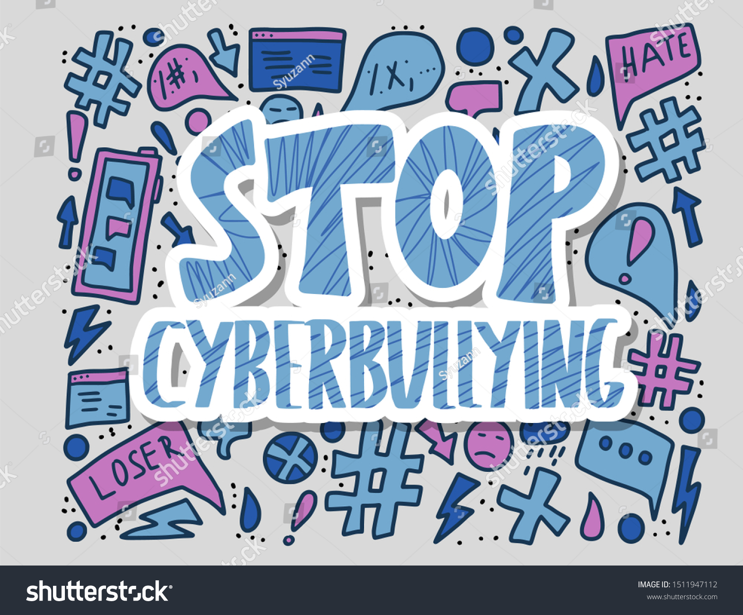 Stop Cyberbullying Sticker Design Elements Text Stock Illustration 