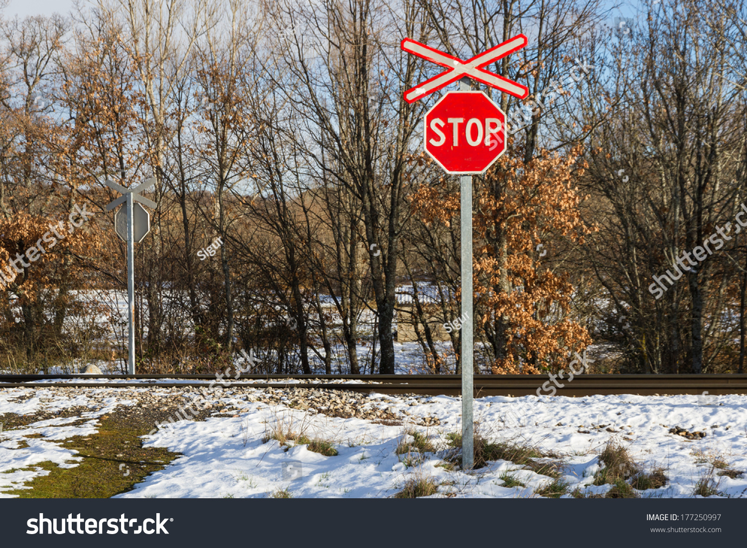 Stop Sign Level Crossing Without Barriers Stock Photo Edit Now
