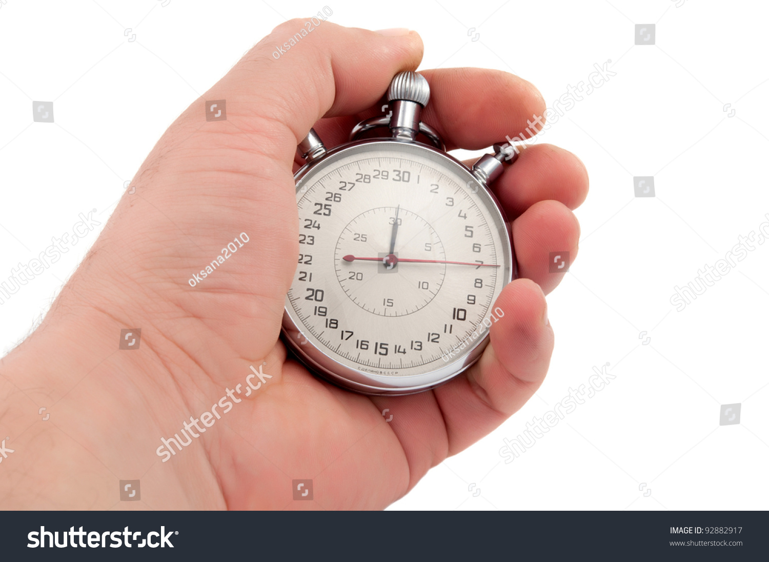 Stopwatch In Hand Isolated On White Background Stock Photo 92882917 ...