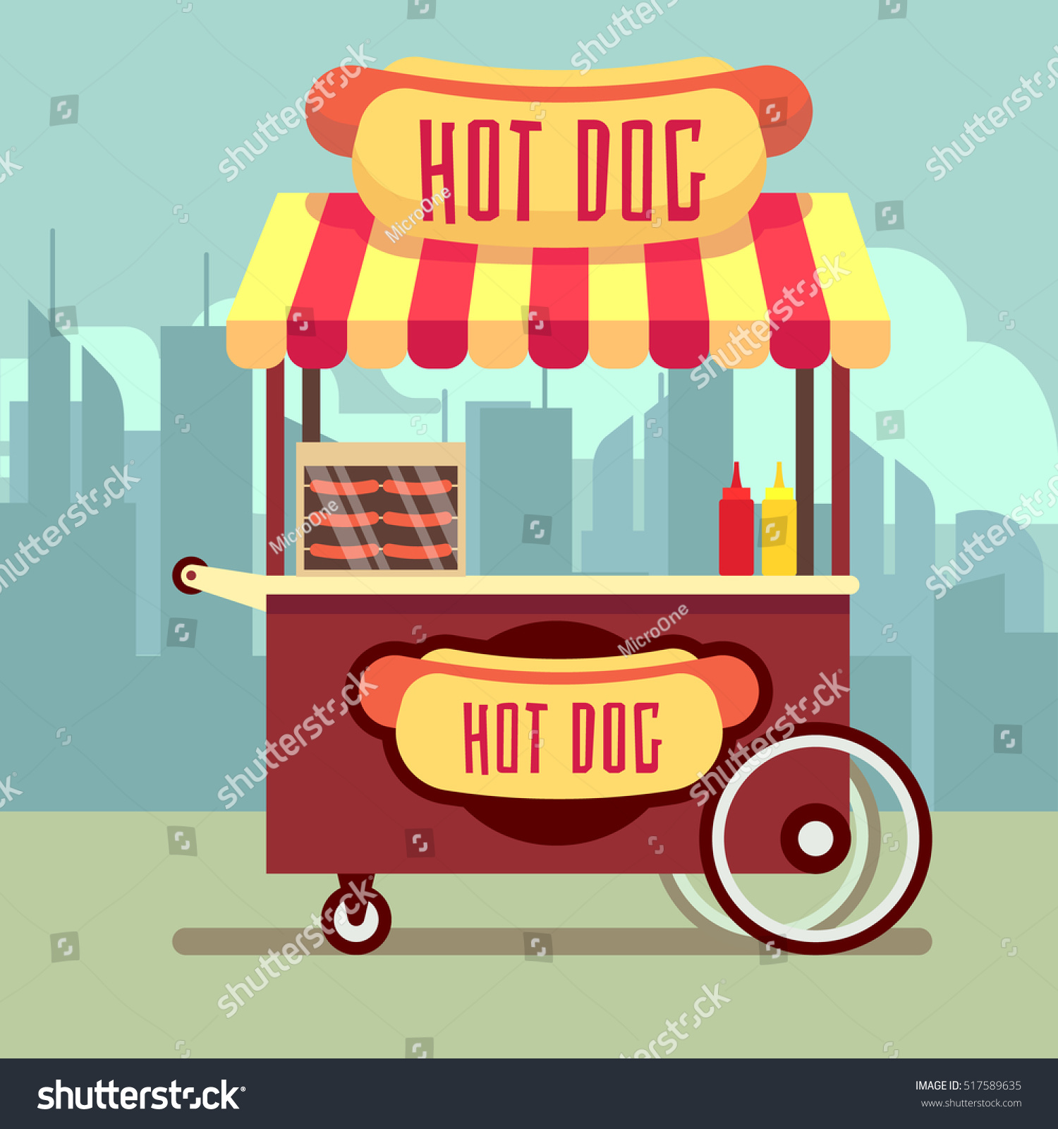 Street Food Vending Cart Hot Dogs Stock Illustration 517589635