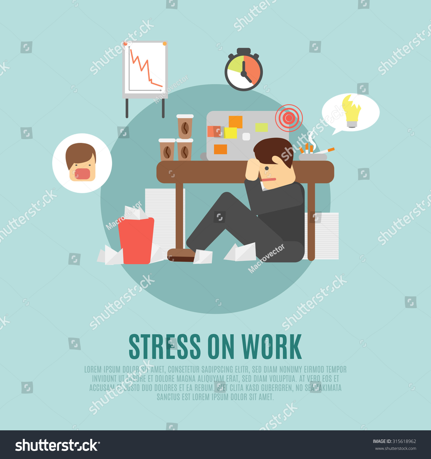 Stress On Work Flat Icon Overworking Stock Illustration 315618962 ...