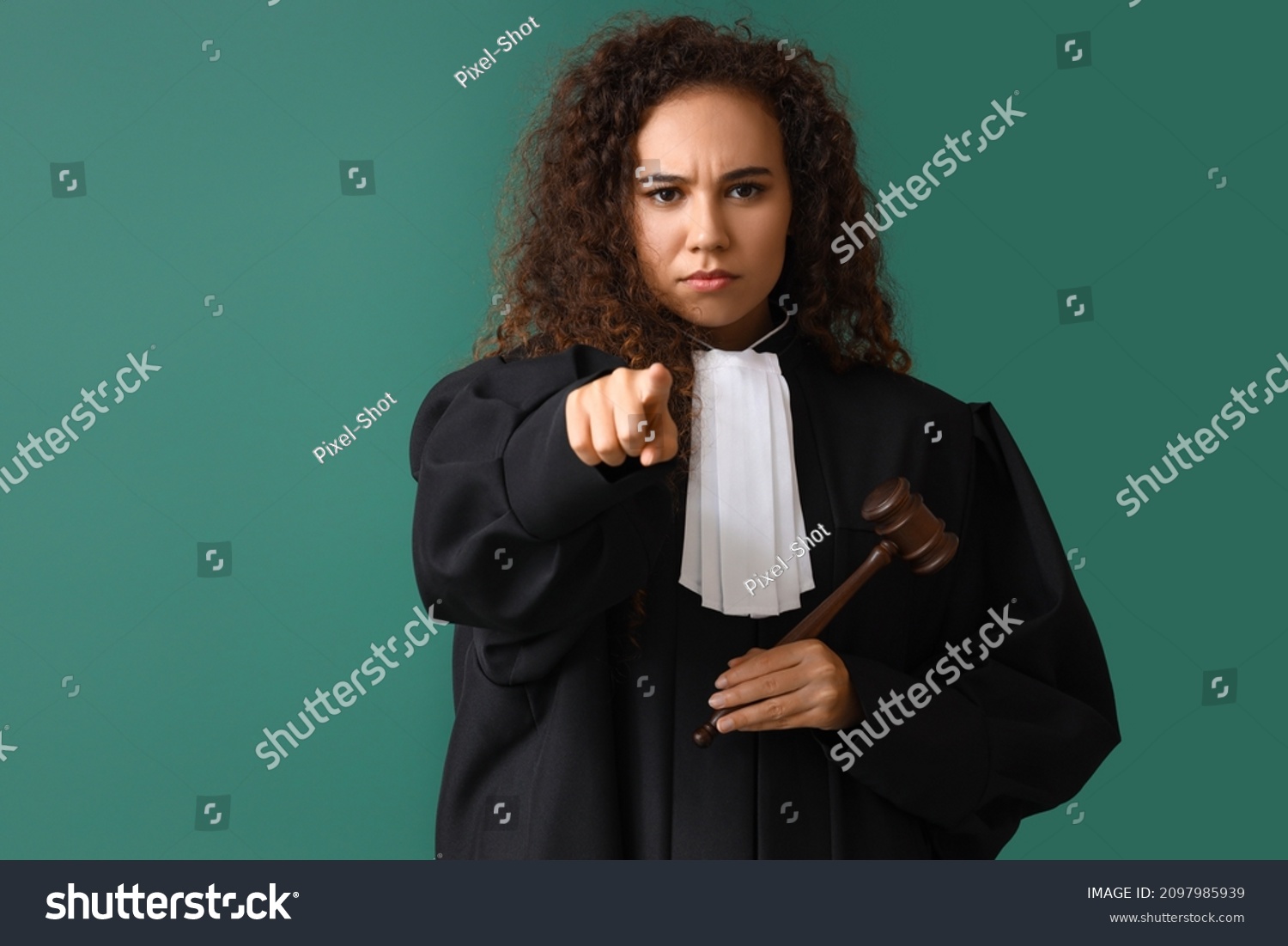 Strict Female Judge Gavel Pointing Viewer Stock Photo (Edit Now) 2097985939
