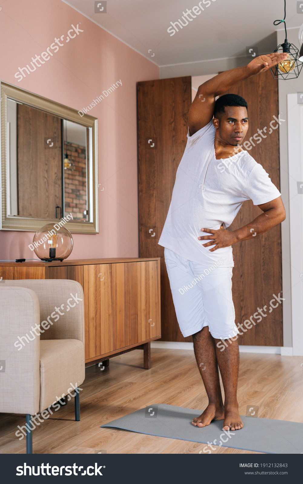 Strong Africanamerican Man Doing Side Bends Stock Photo Shutterstock