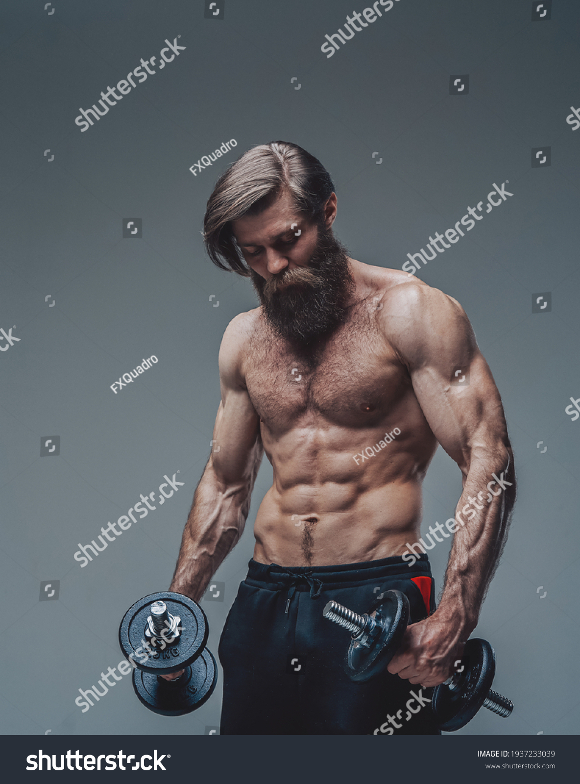 Strong Bodybuilder Dumbells Naked Torso Posing Stock Photo Edit Now