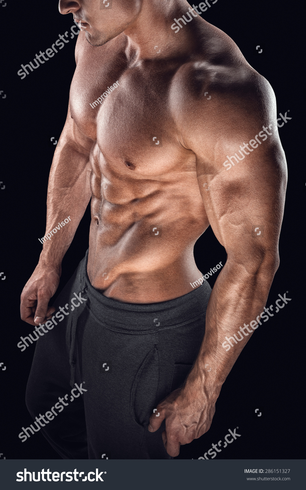 Close Up Perfect Abs Strong Bodybuilder Six Pack Stock 