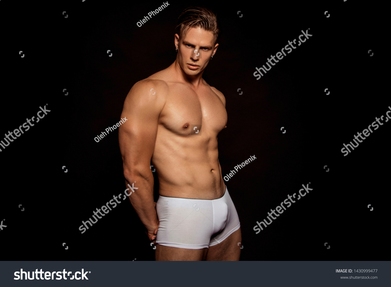 Стоковая фотография Strong Stripped Muscle Male Model White Shutterstock