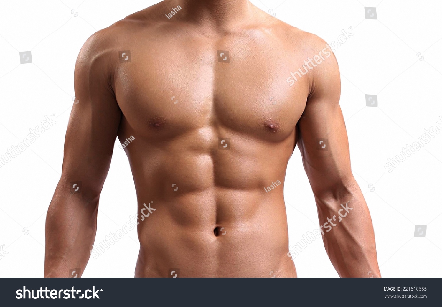 Men With Perfect Abs Measuring His Waist Stock Photo 