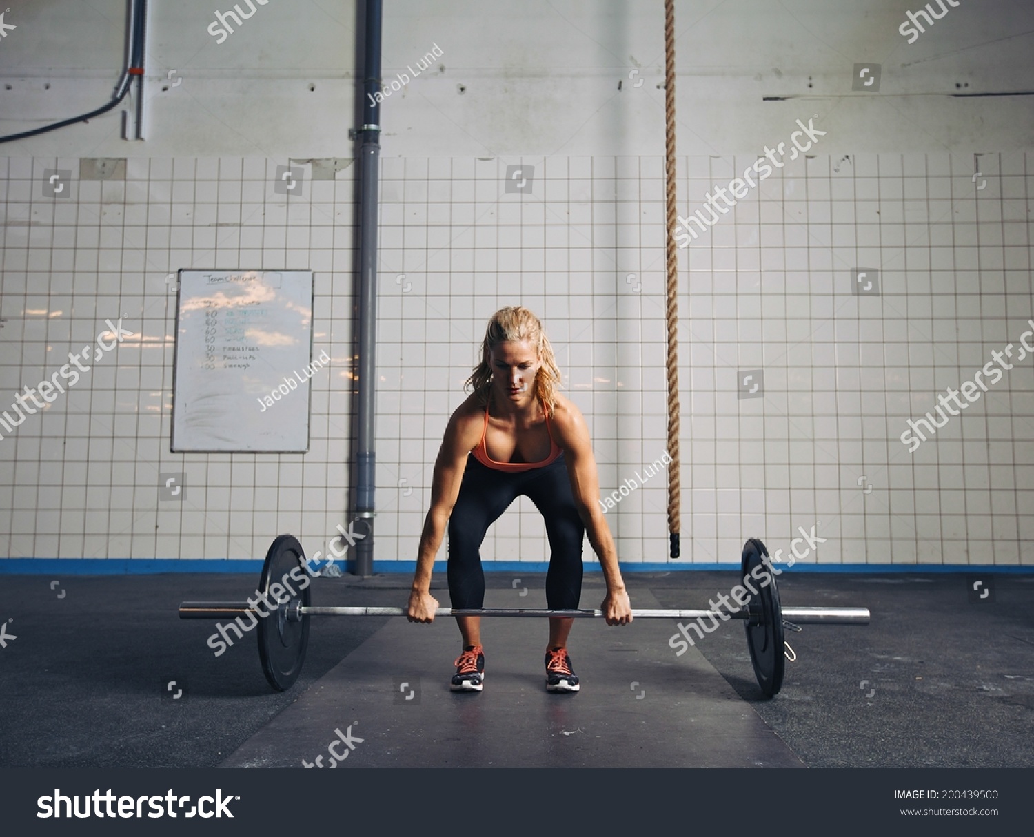 Strong Young Woman Lifting Heavy Weights At Gym. Fitness Female Doing ...