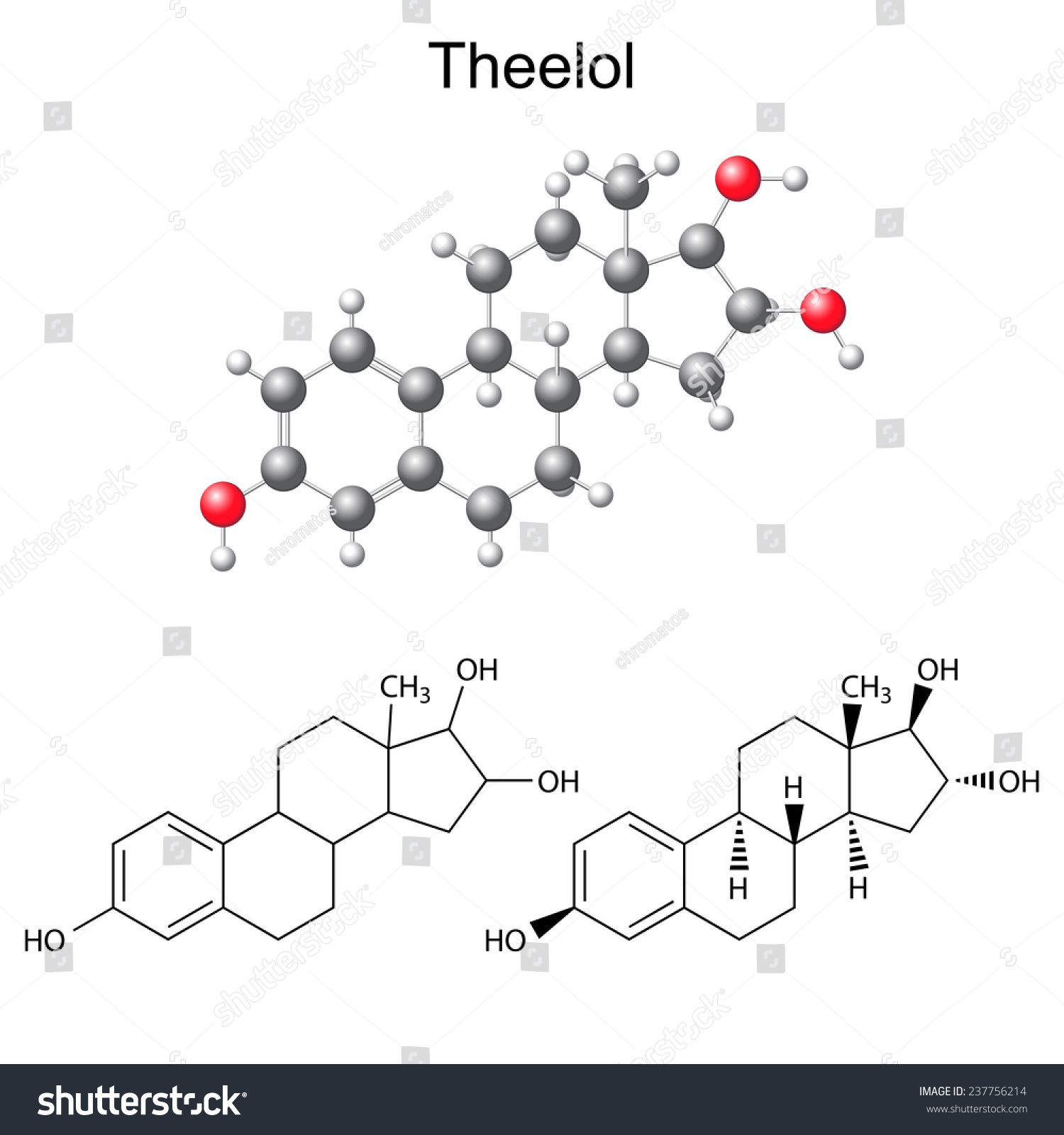 Structural Chemical Formulas Model Theelol Molecule 库存插图 237756214