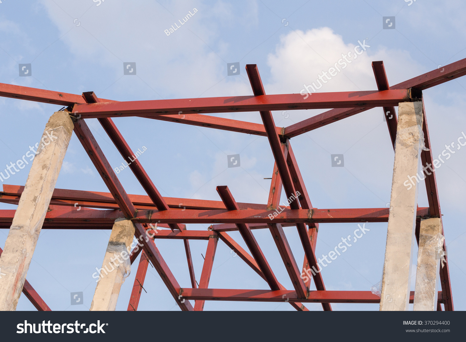 Structural Steel Beam On Roof Of Building Residential Construction With ...