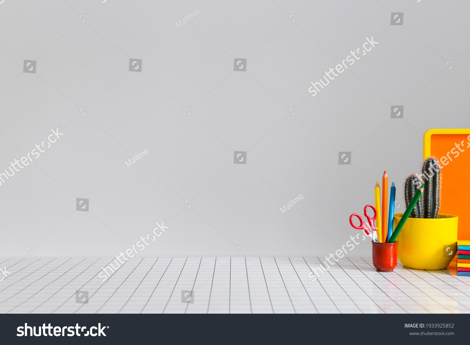 Student Creative Desk Mock Up With Colorful Office Supplies, Laptop And