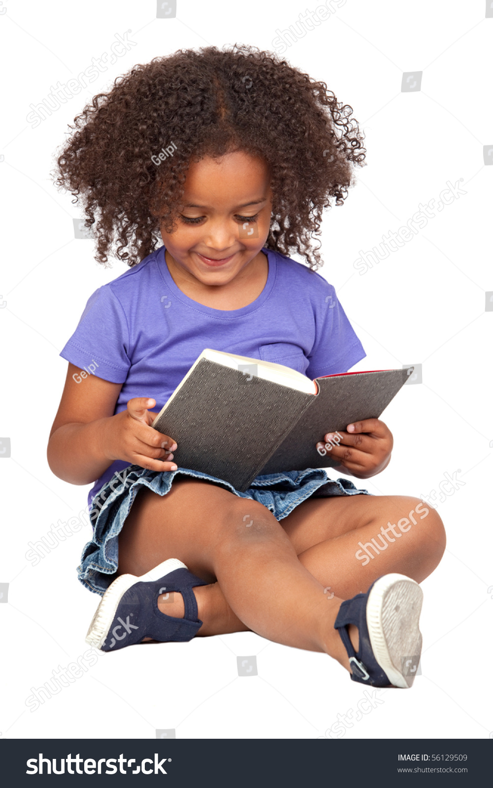 Student Little Girl Reading Book Isolated Stock Photo 