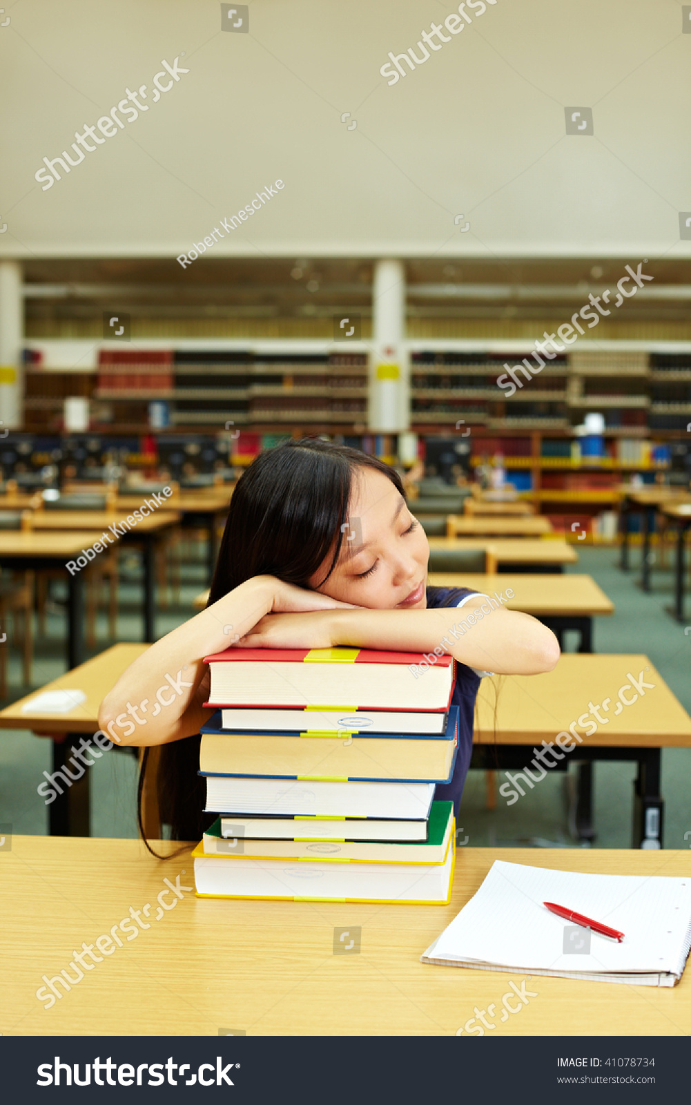 Student Sleeping Library On Stack Books Stock Photo 41078734 Shutterstock