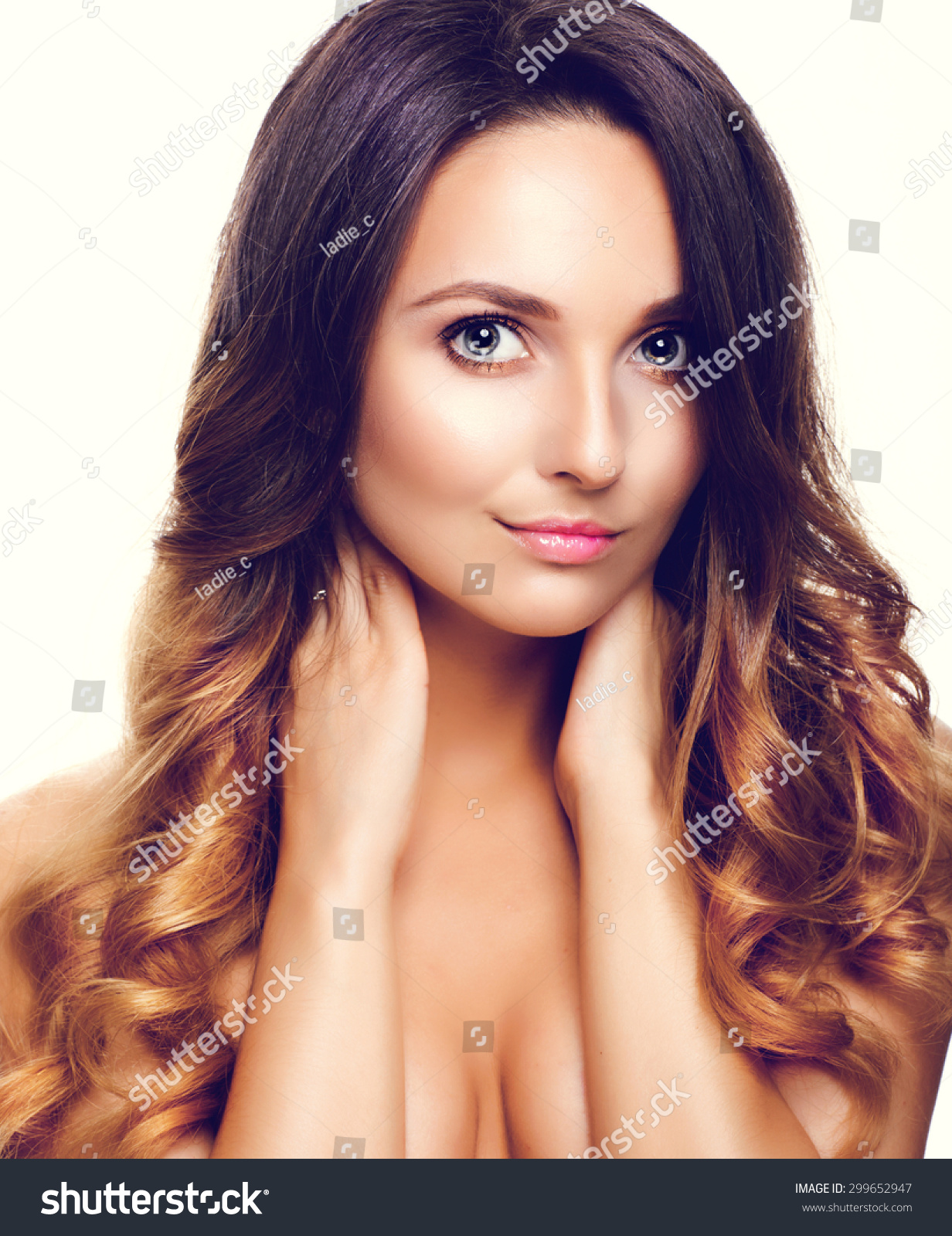 Studio Portrait Beautiful Model Long Curly Stock Photo Edit Now