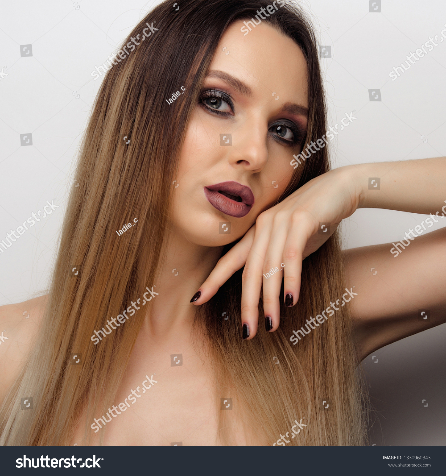 Studio Portrait Beautiful Model Shiny Shatush Stock Photo Edit