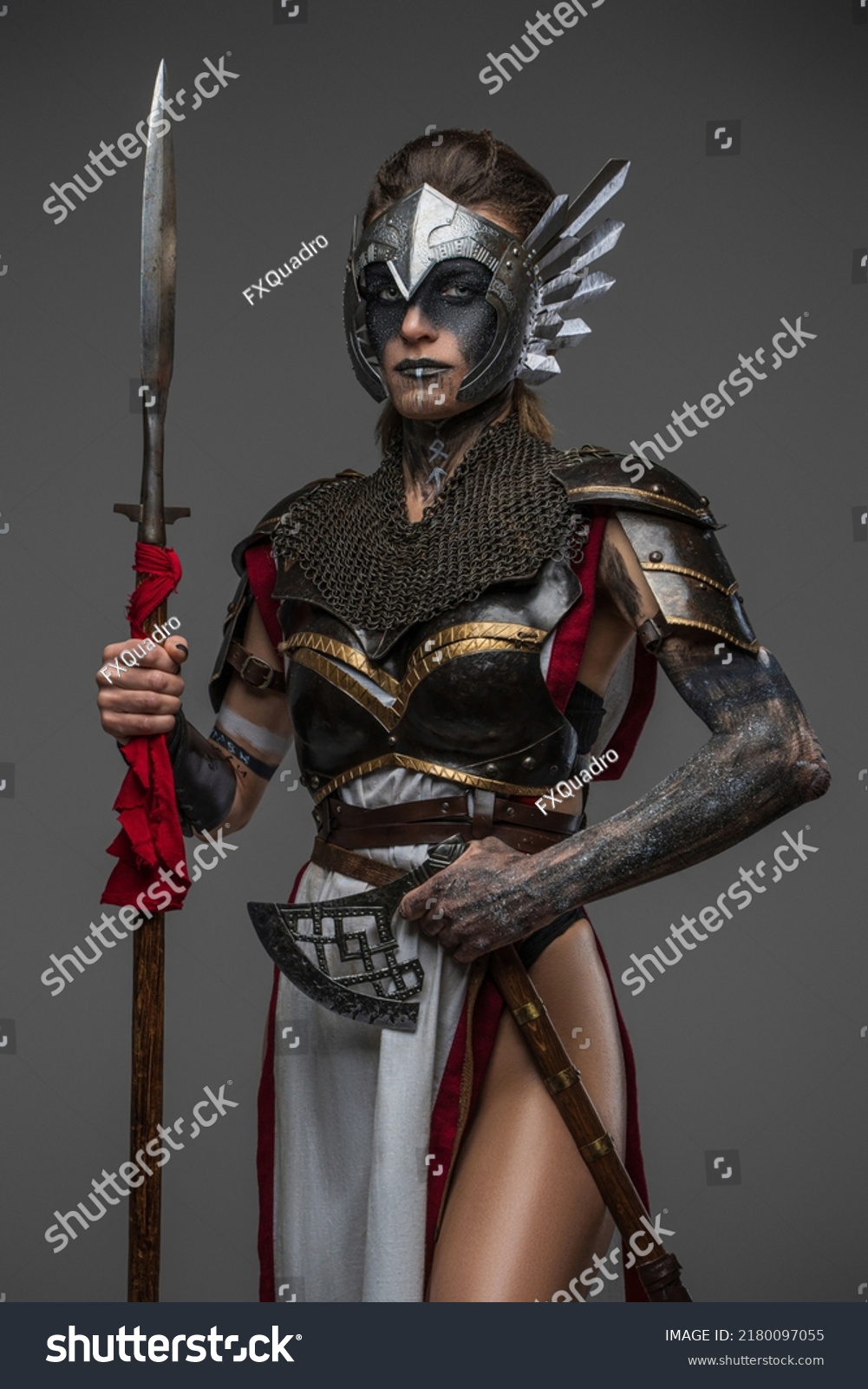 Studio Shot Attractive Woman Warrior Dressed Stock Photo 2180097055 ...